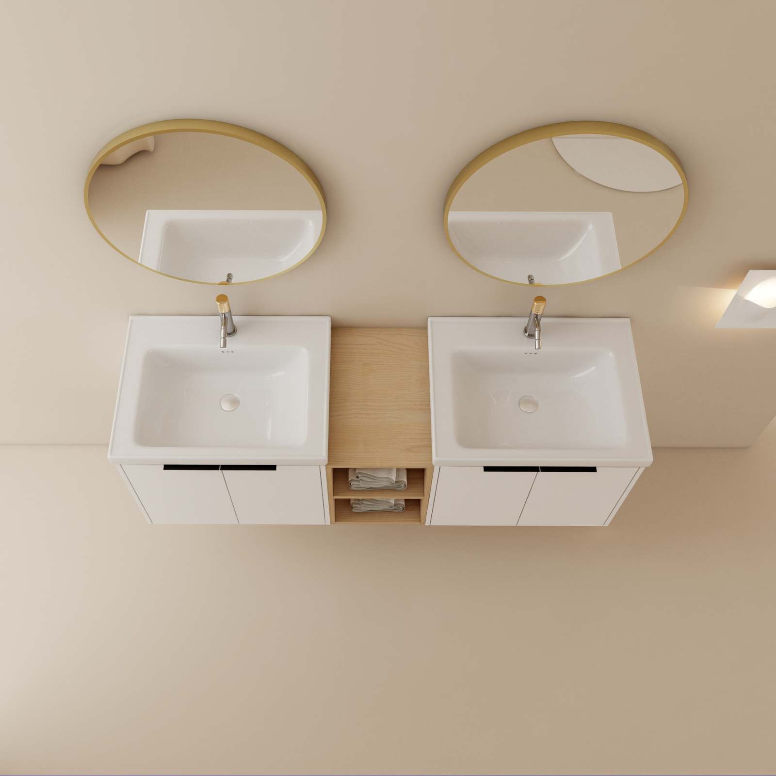 60″ Bathroom Vanity Double Ceramic Basin Wall Mounted Cabinet W/ Storage Shelves
