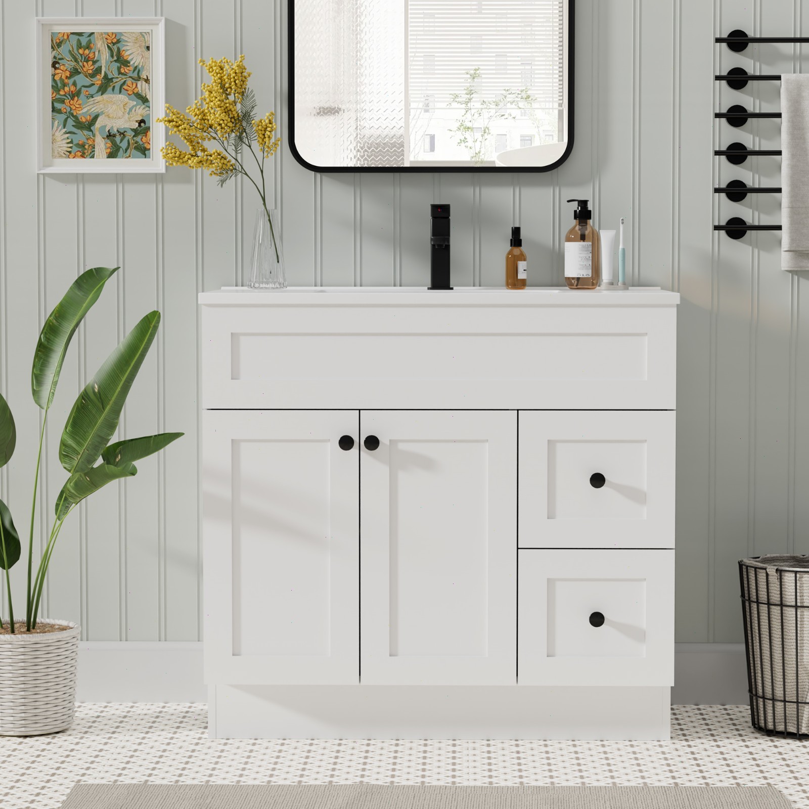 36”/48” Bathroom Vanity with Resin Sink Top, Skirting Design