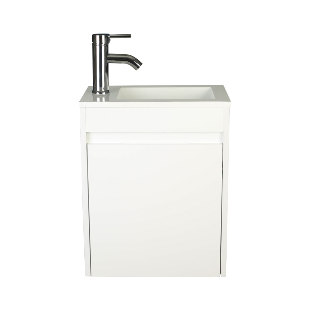 16″Bathroom Vanity Wall Mount Cabinet Resin Sink Faucet Vessel Drain Combo Set