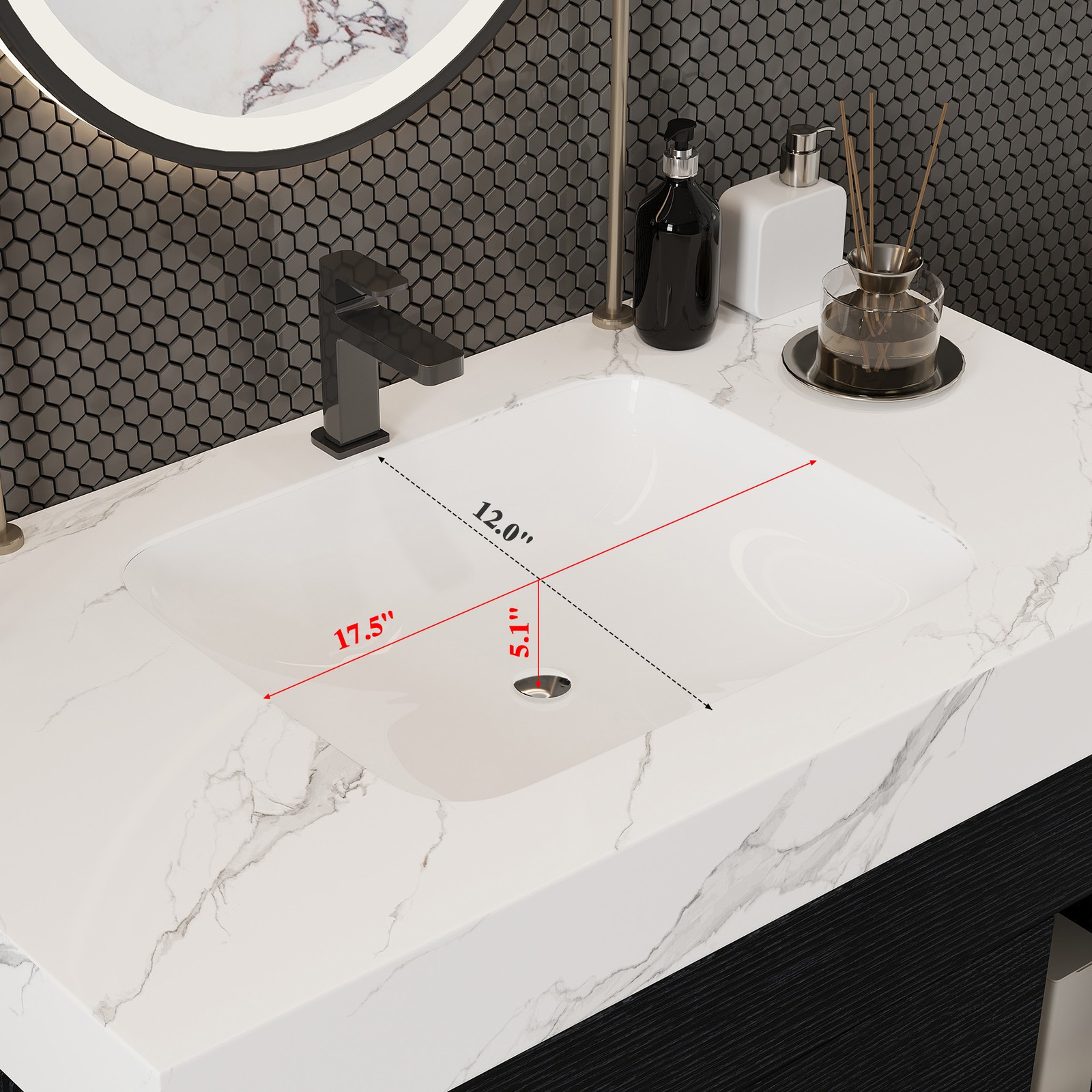 Modern Floating Bathroom Vanity Sintered Stone Top Ceramic Undermount Sink 29.9″