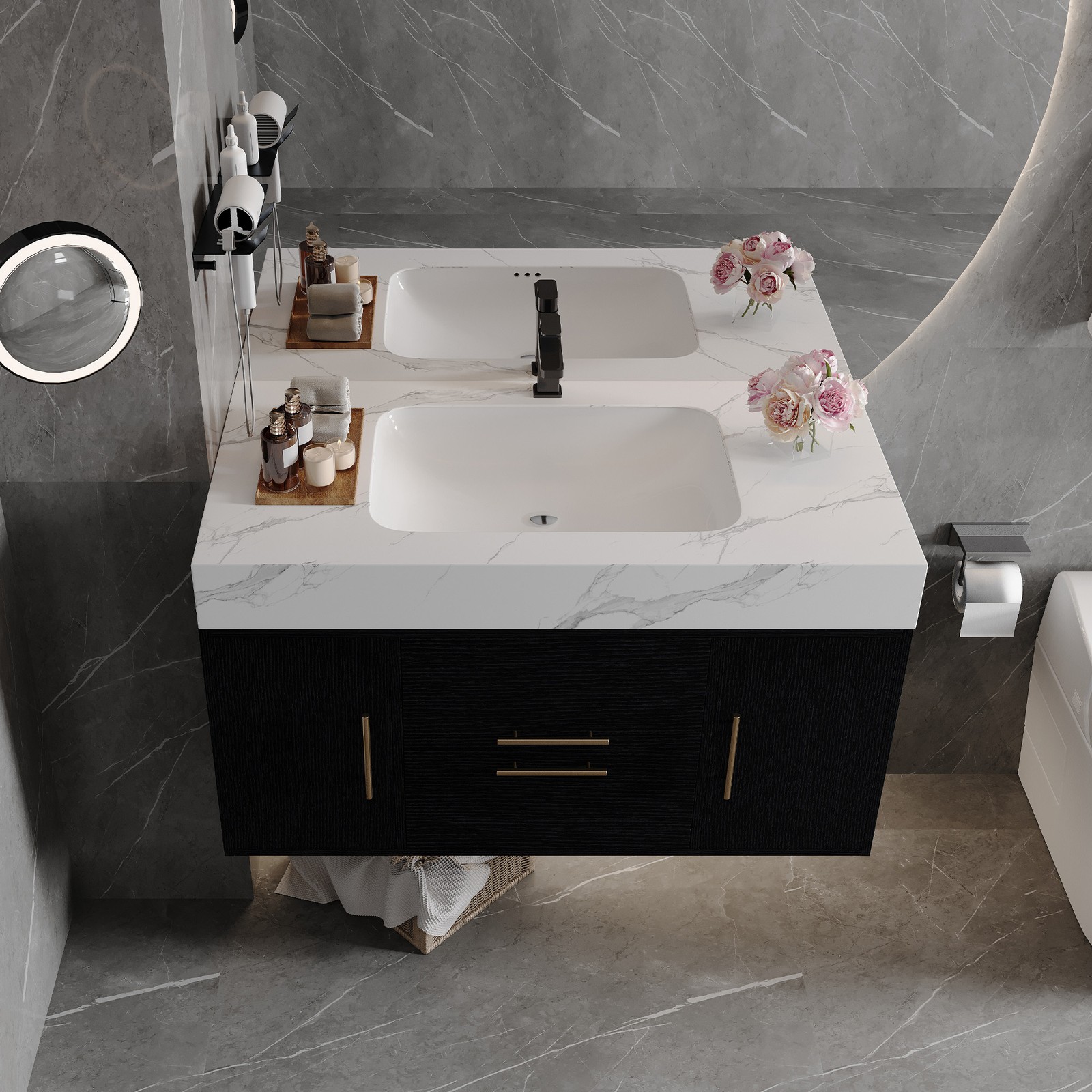 39.4″ Bathroom Vanity with Sink, Waterproof Plywood Cabinet, Ceramic Basin