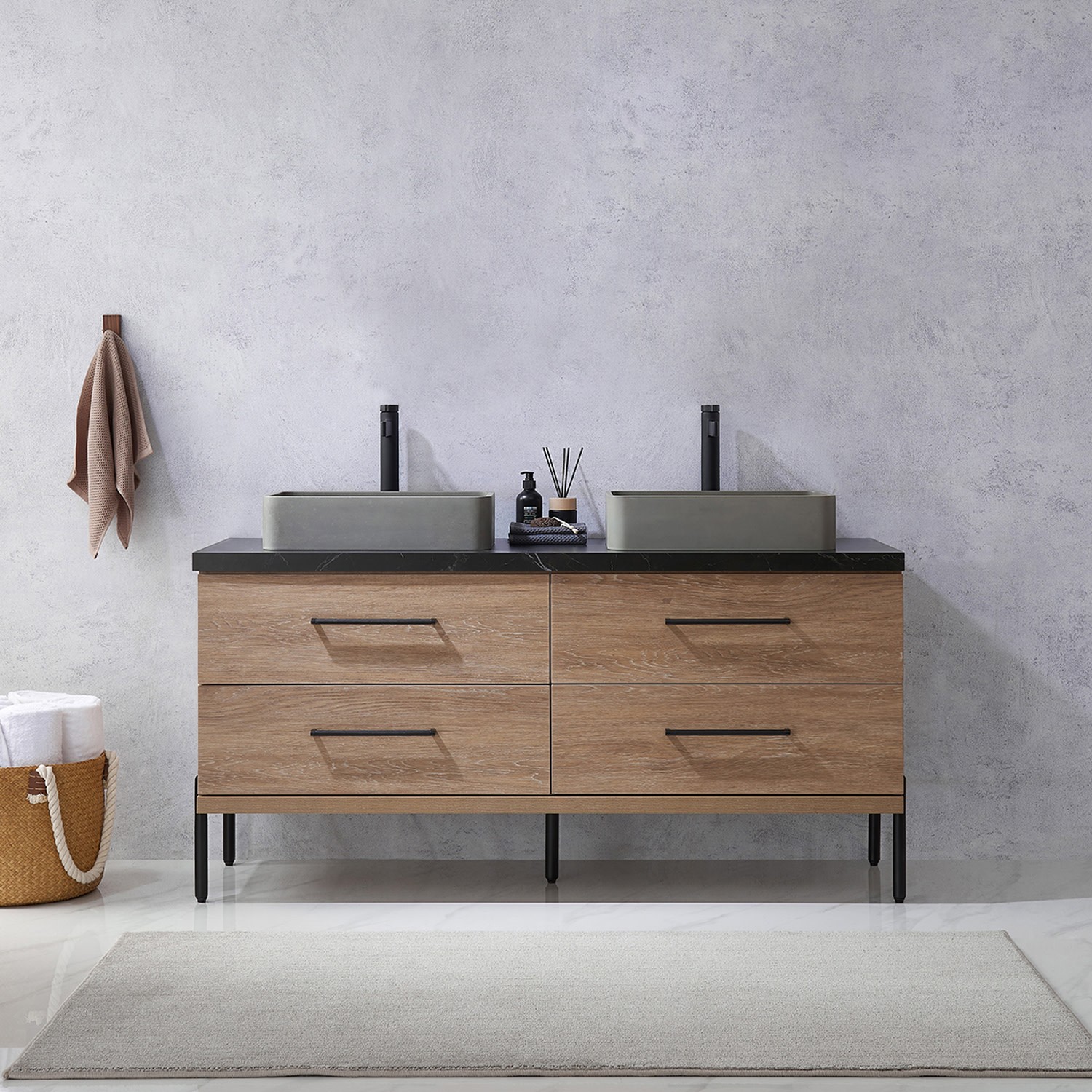 Miseno MV-NM-705160S Trento 60″ – North American Oak / Black