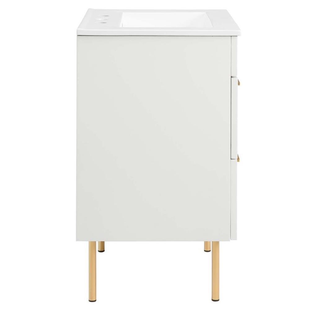 Modway Daybreak 24″ Modern Wood/Ceramic Bathroom Vanity with Gold Legs in White