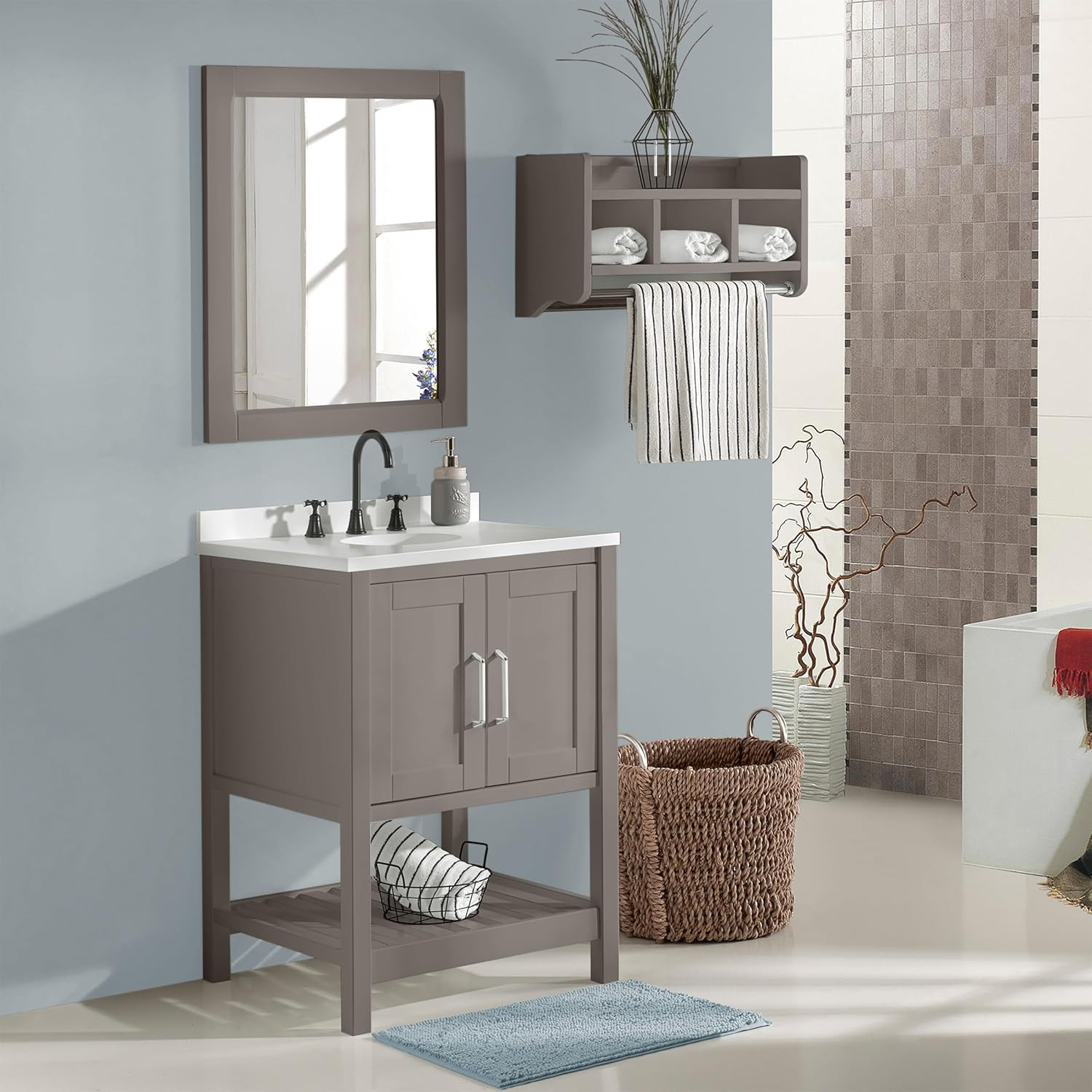 24″ Gray Bennet Bathroom Vanity Cabinet with Soft-Close Shaker Doors