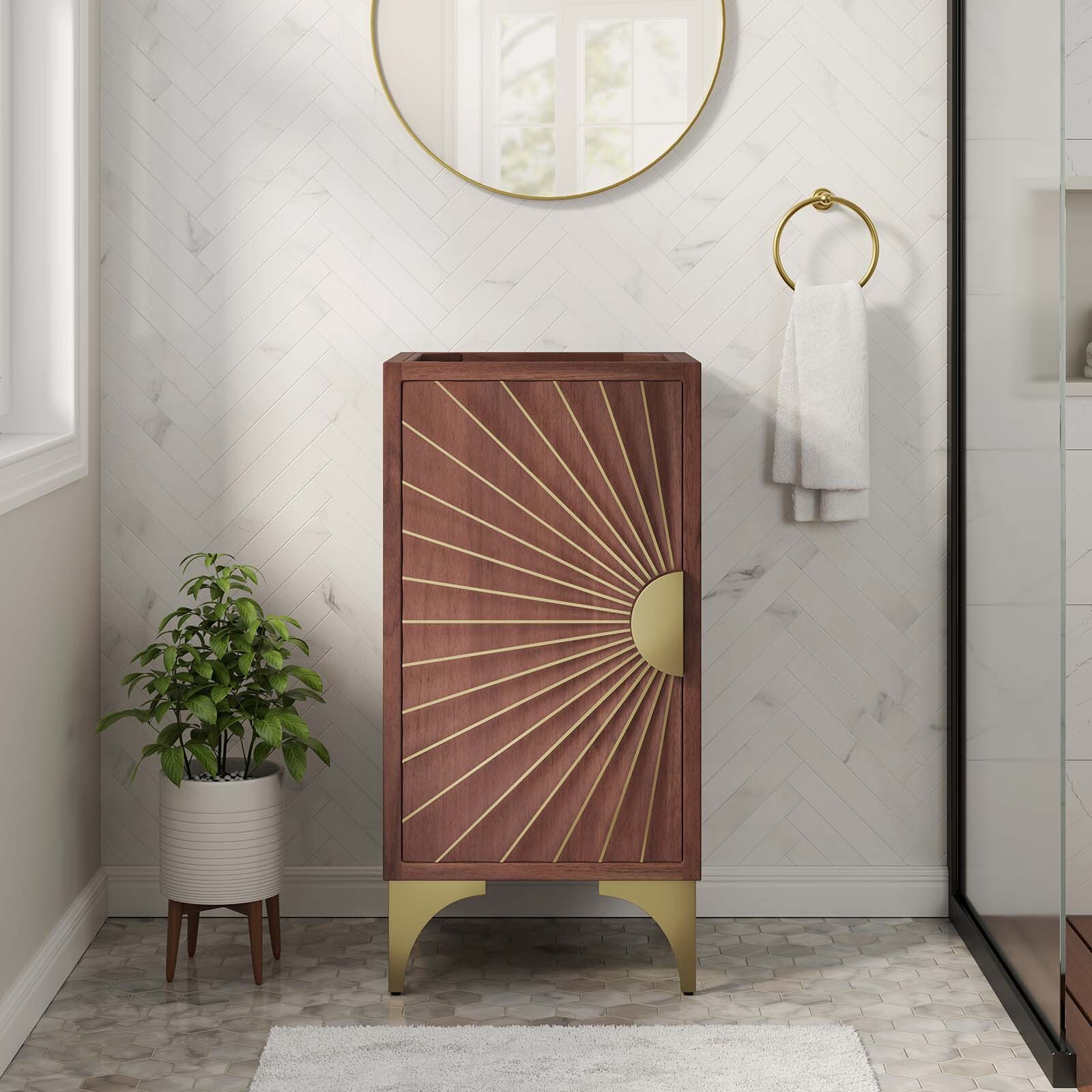 Modway Daylight 18″ Bathroom Vanity Cabinet in Walnut – Sink Basin Not Included
