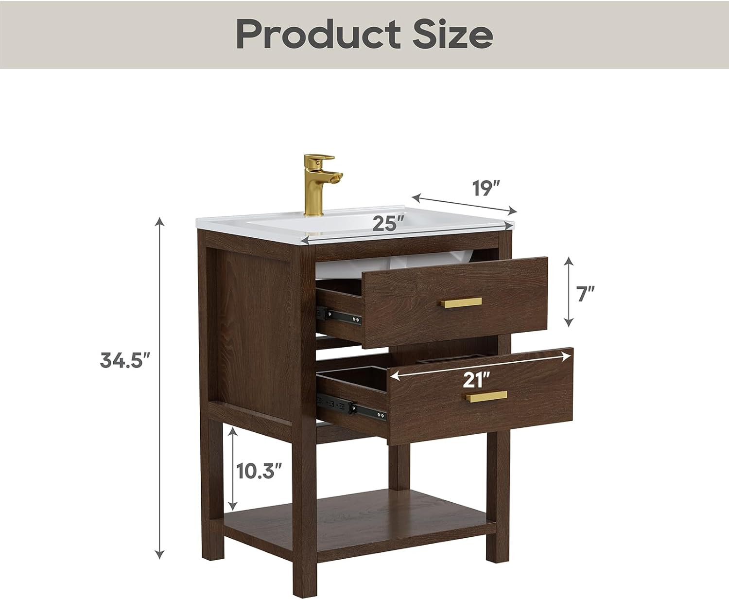24 Inch Bathroom Vanity with Sink, Farmhouse Storage Cabinet with Drawers & Open