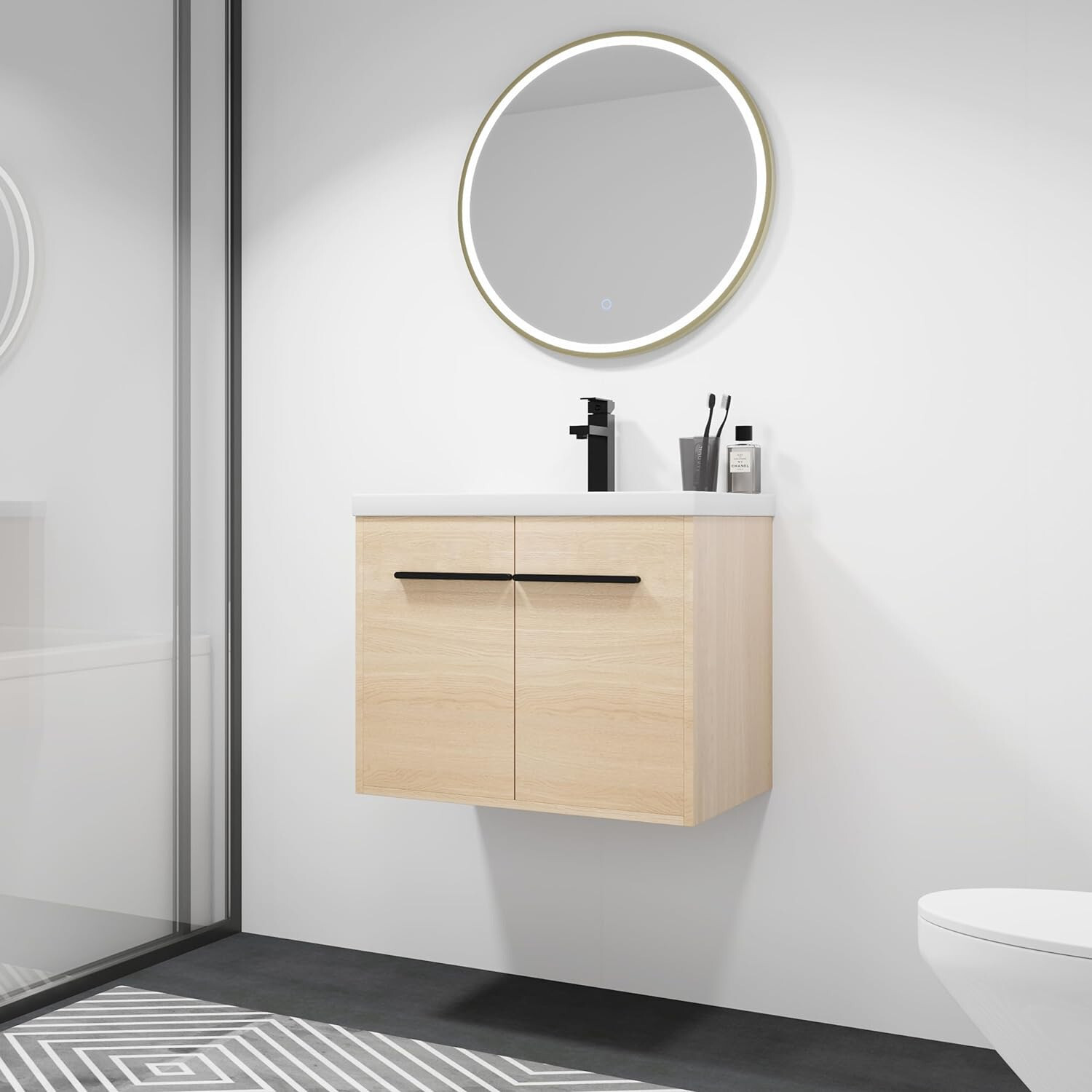 24”Bathroom Vanity Cabinet Set w/Resin Countertop Sink, Wall-Mounted
