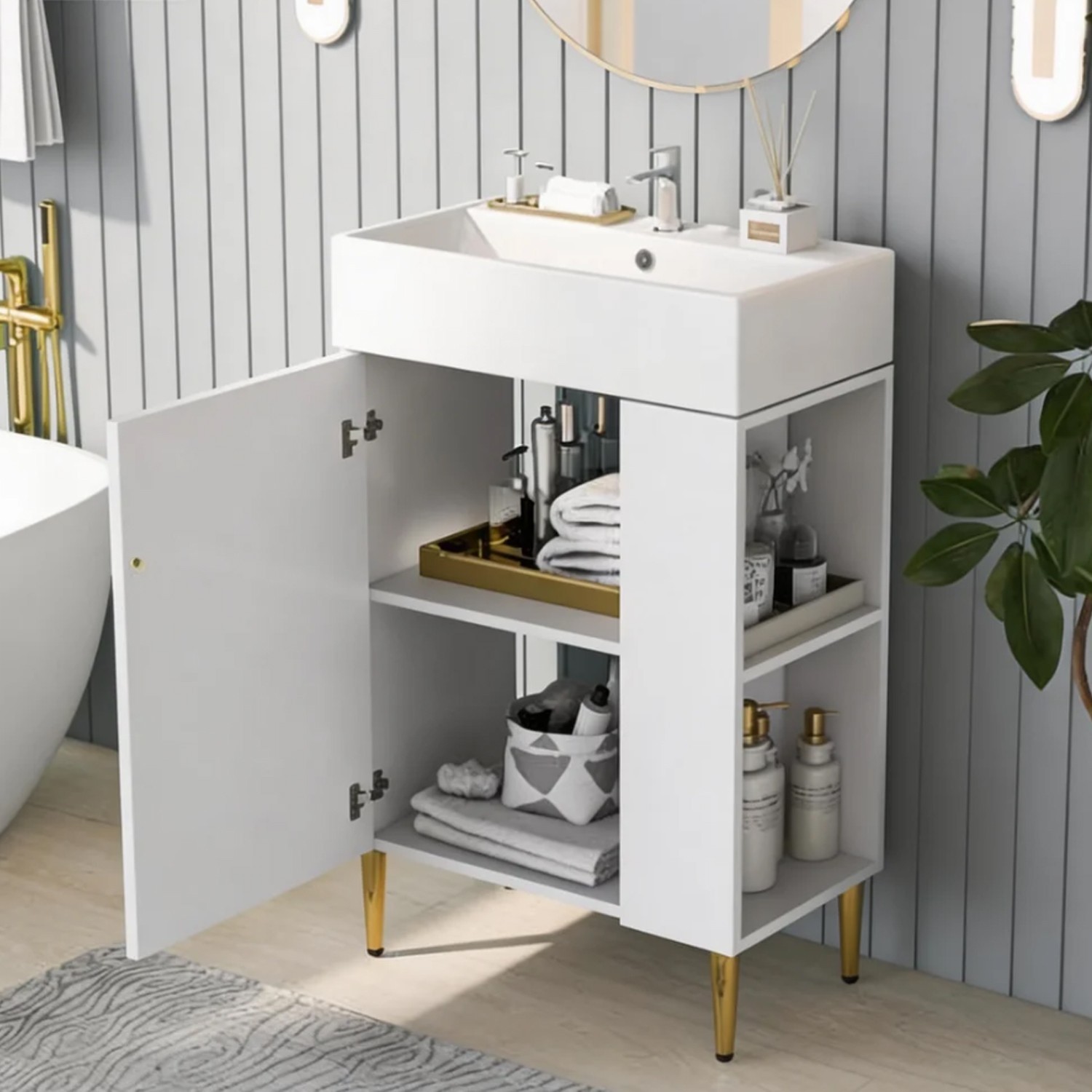 Functional 21.6”Bath Vanity With Sink White Easy To Install Bathroom Vanity