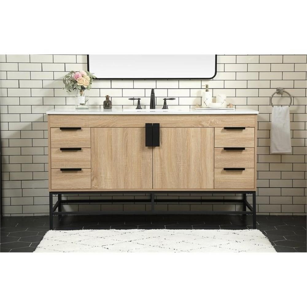 Pemberly Row 60″ Aluminum Alloy Iron Single Bathroom Vanity in Brown