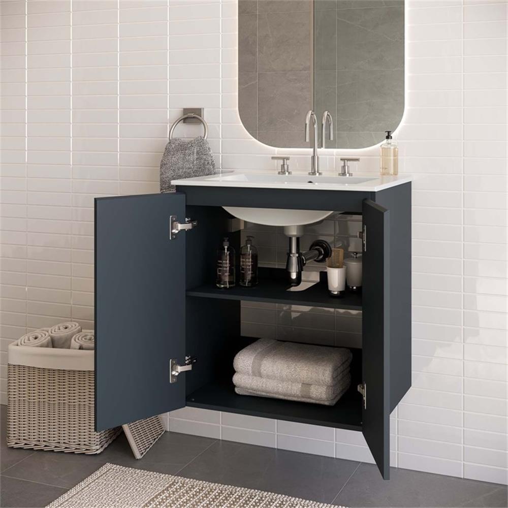 Modway Bryn 24″ Modern Wood/Ceramic Wall-Mount Bathroom Vanity in Gray/White