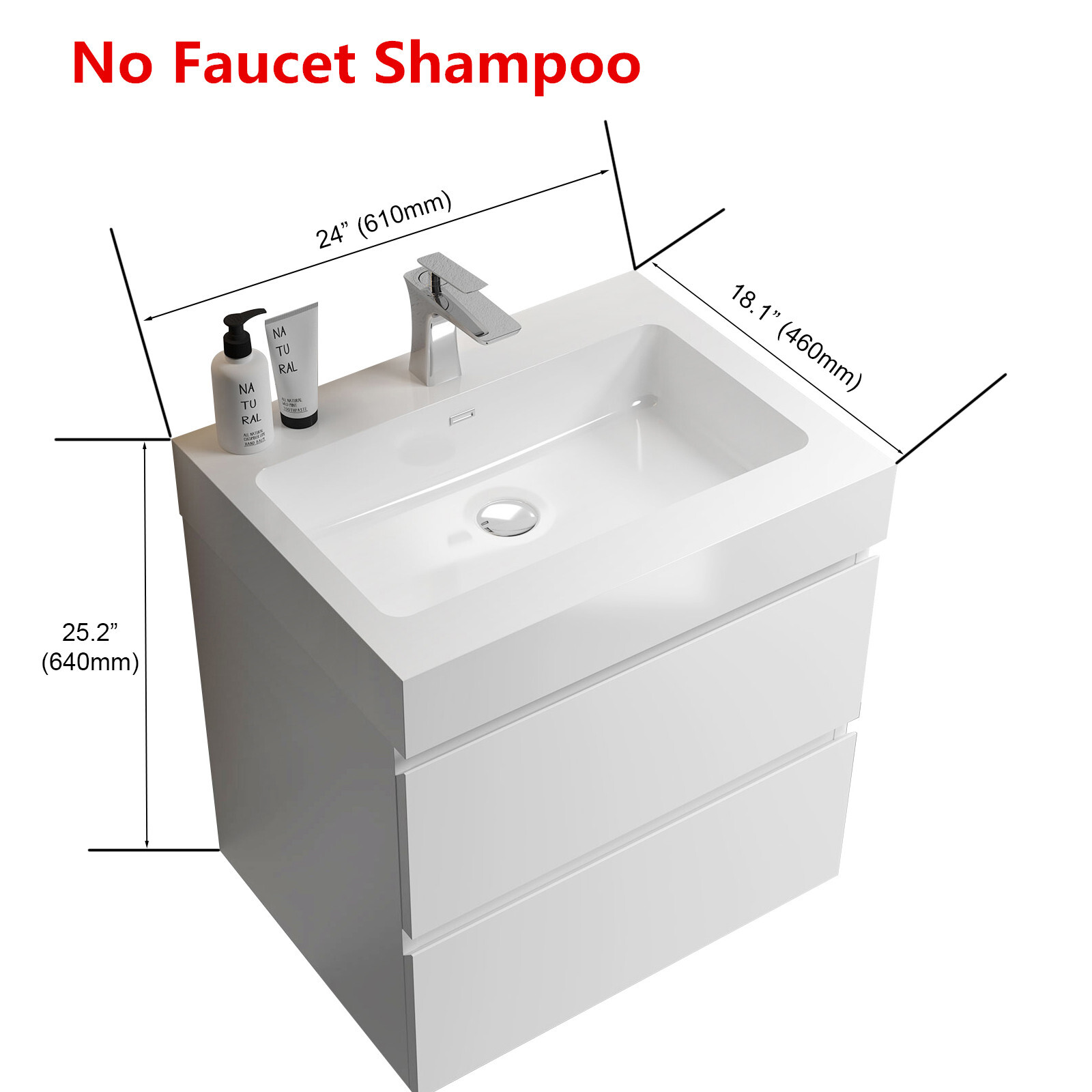 24″ 30″ 36″ Wall Mounted Bathroom Vanity w/Sink,Floating Vanity Cabinet,2 Drawer