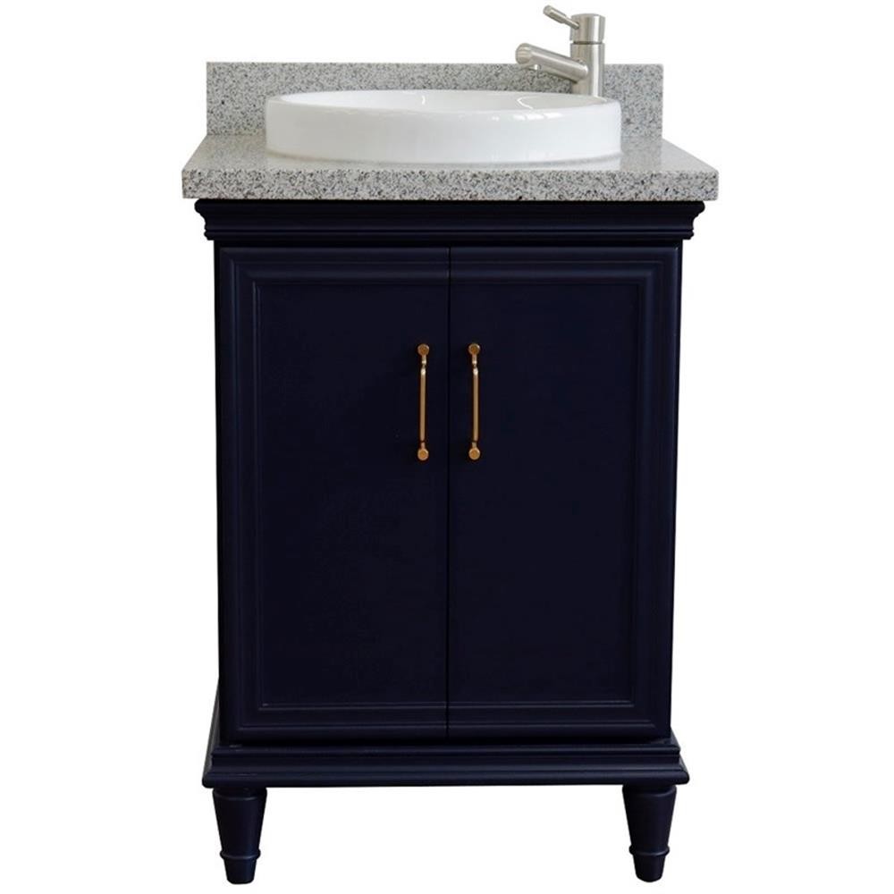 25 in. Single Wooden Vanity Blue with Gray Granite Round Sink