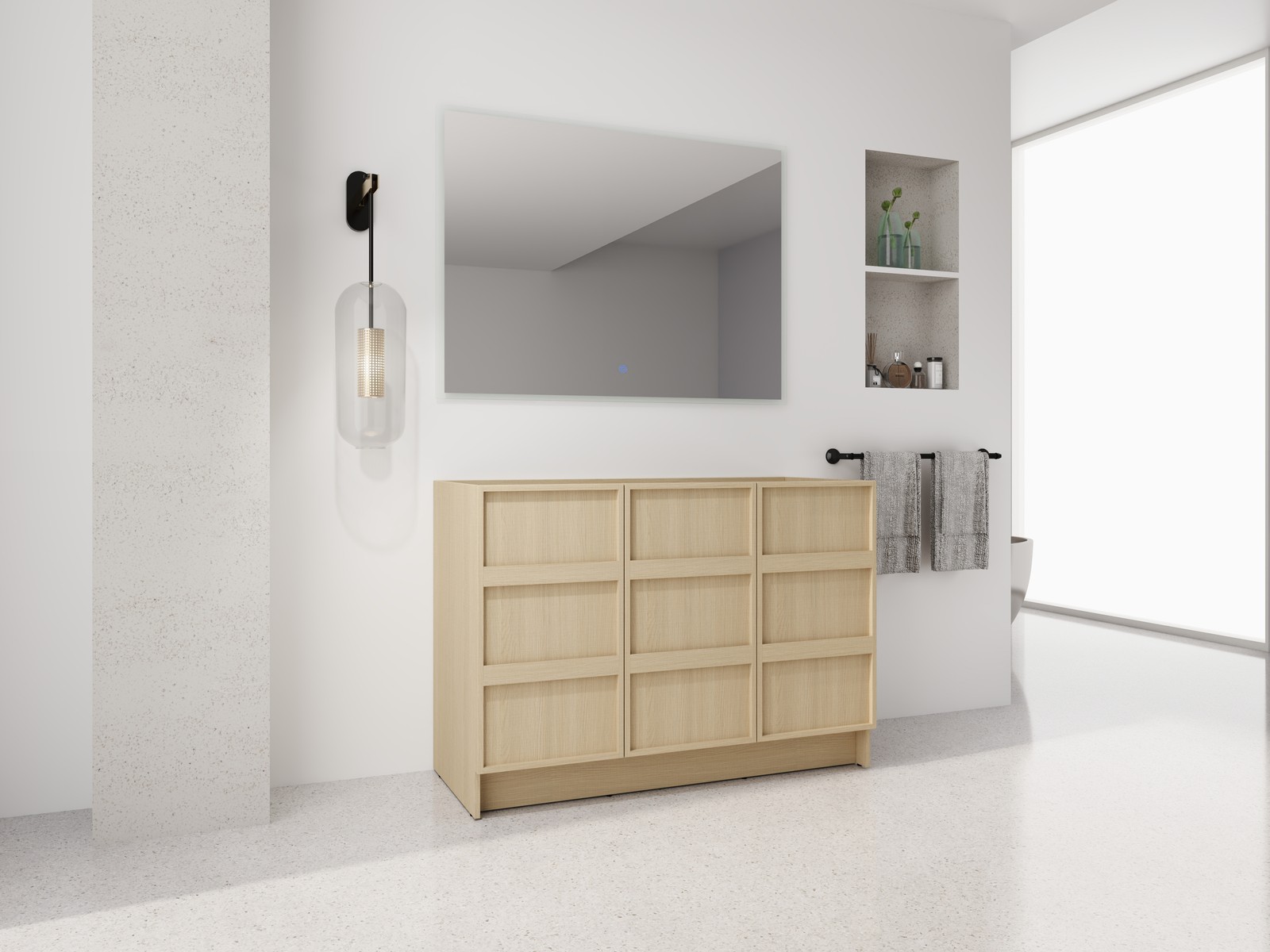 48 Inch Plywood Freestanding Bathroom Vanity Cabinet W/ 3 Doors Without Sink