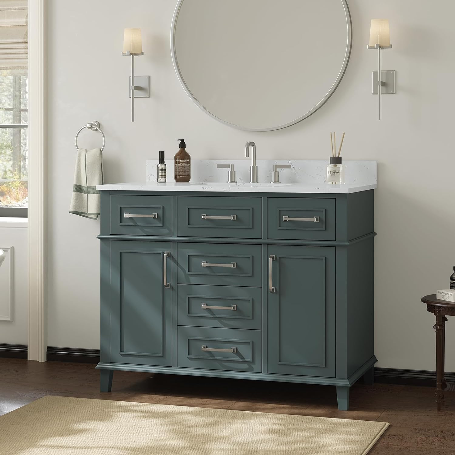 Modern 42″ Green Bathroom Vanity with Sink, Soft Close Doors & Dovetail Drawers