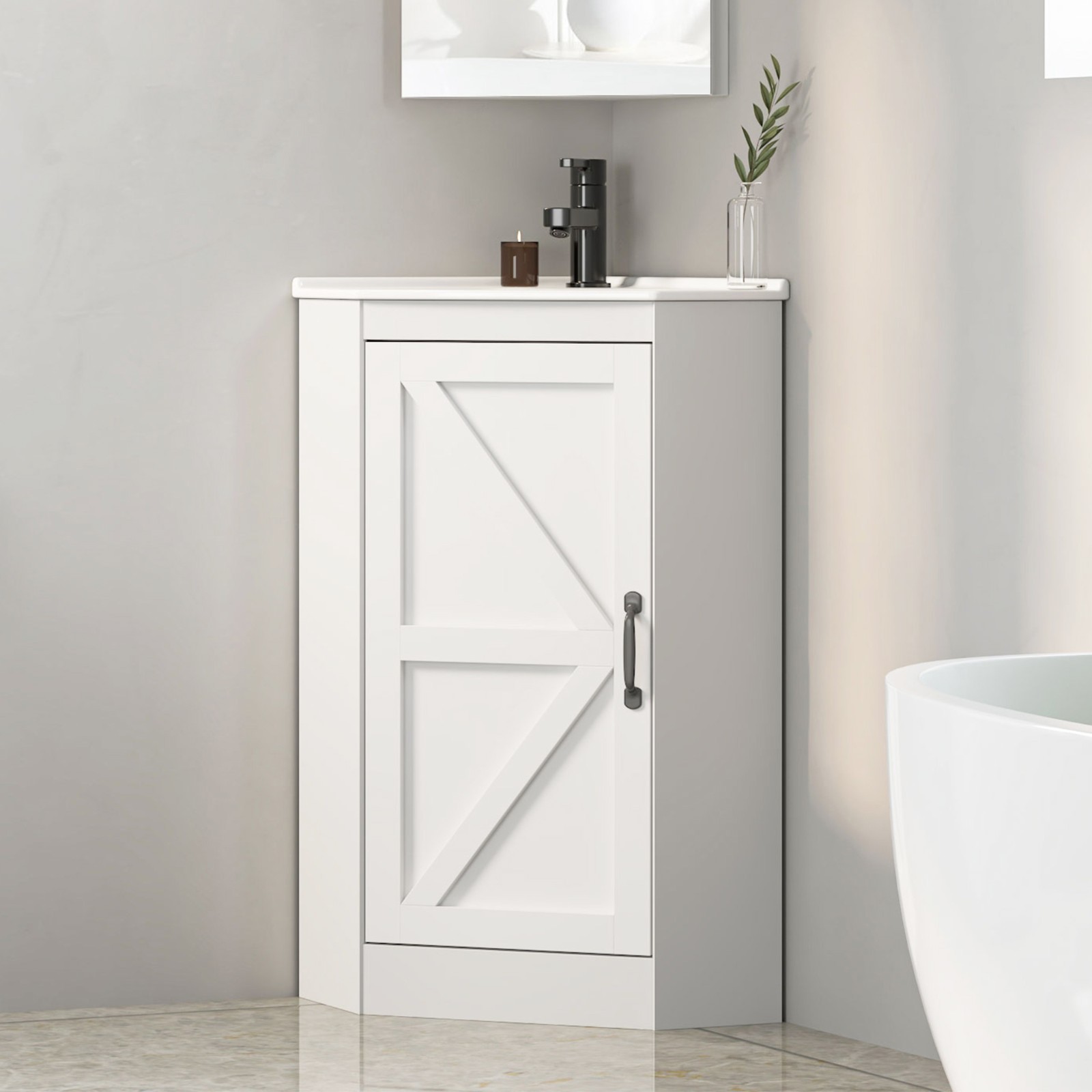 Corner Bathroom Vanity Sink Combo for Small Space Freestanding Compact Space New