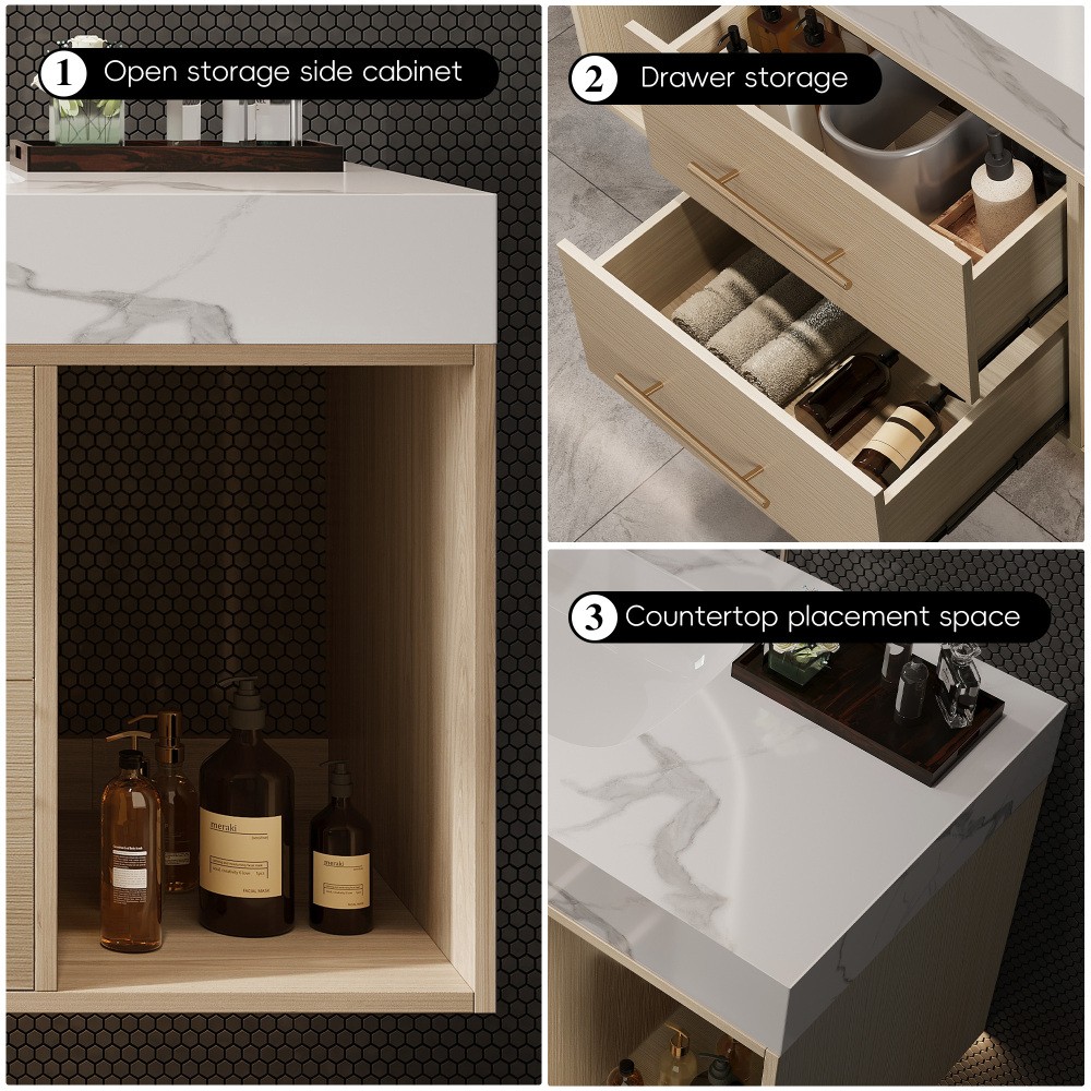 39.4 ” Floating Bathroom Vanity with Ceramic sink, Modern Wall Mounted Vanity