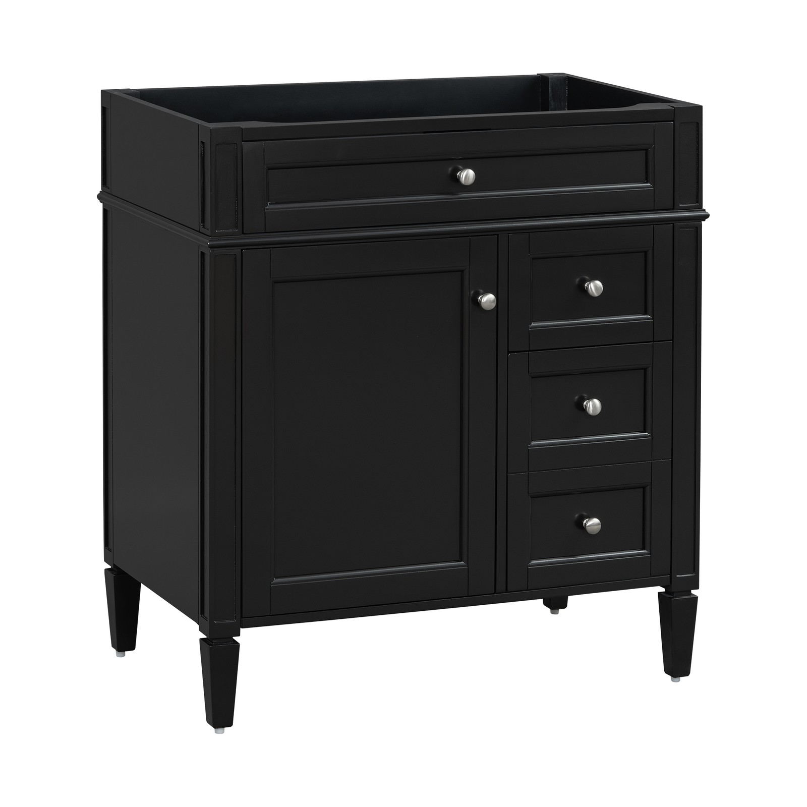 30″ Bathroom Vanity Cabinet Black Solid Wood MDF 2 Drawers