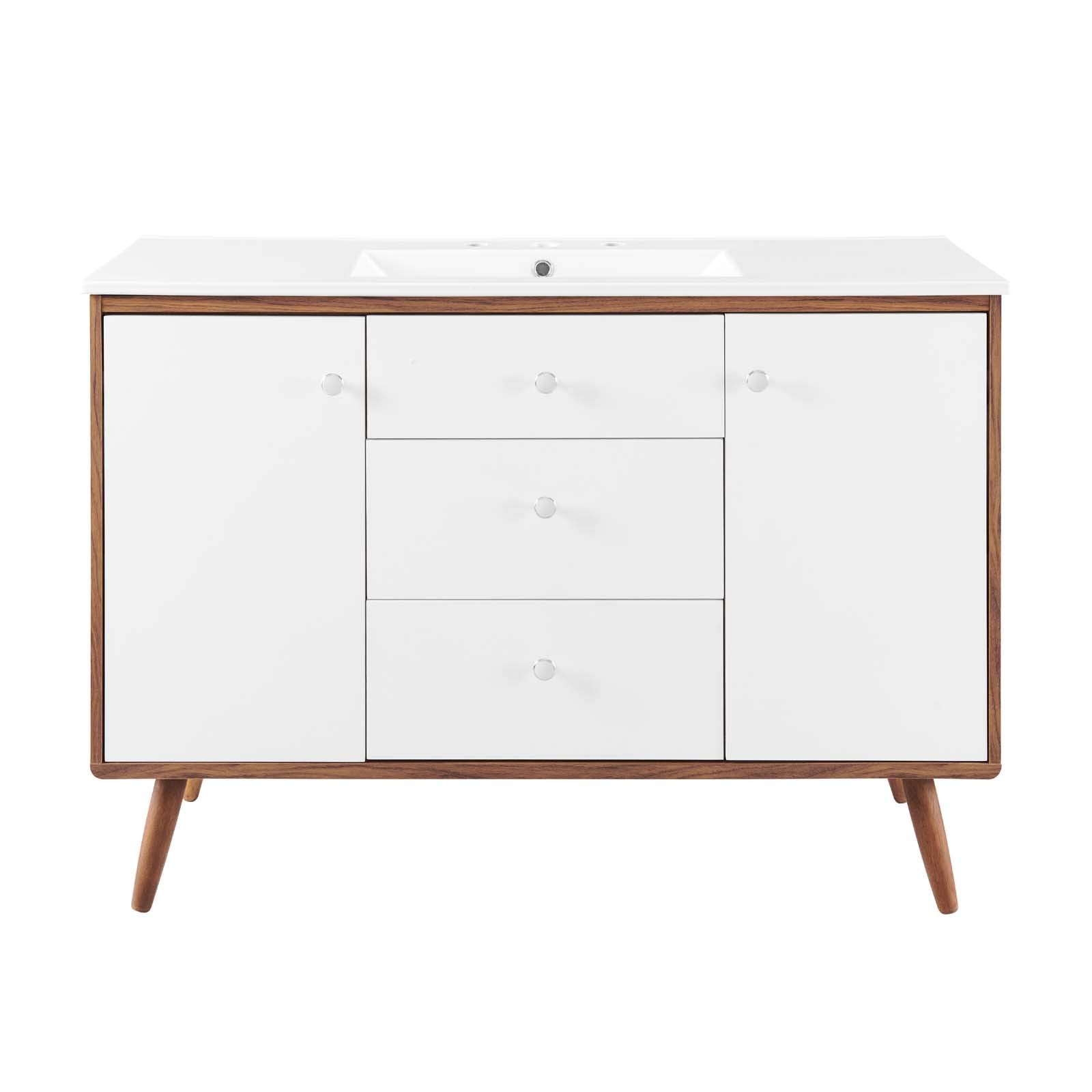 Modway Transmit 47″ Modern Wood Single Sink Bathroom Vanity in Walnut/White