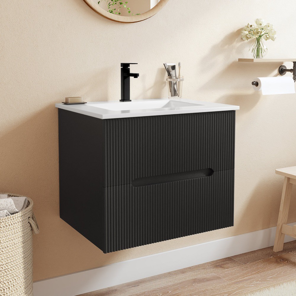 24″ Wall Mounted Single Bathroom Vanity with Ceramic Sink & Faucet, White/Oak