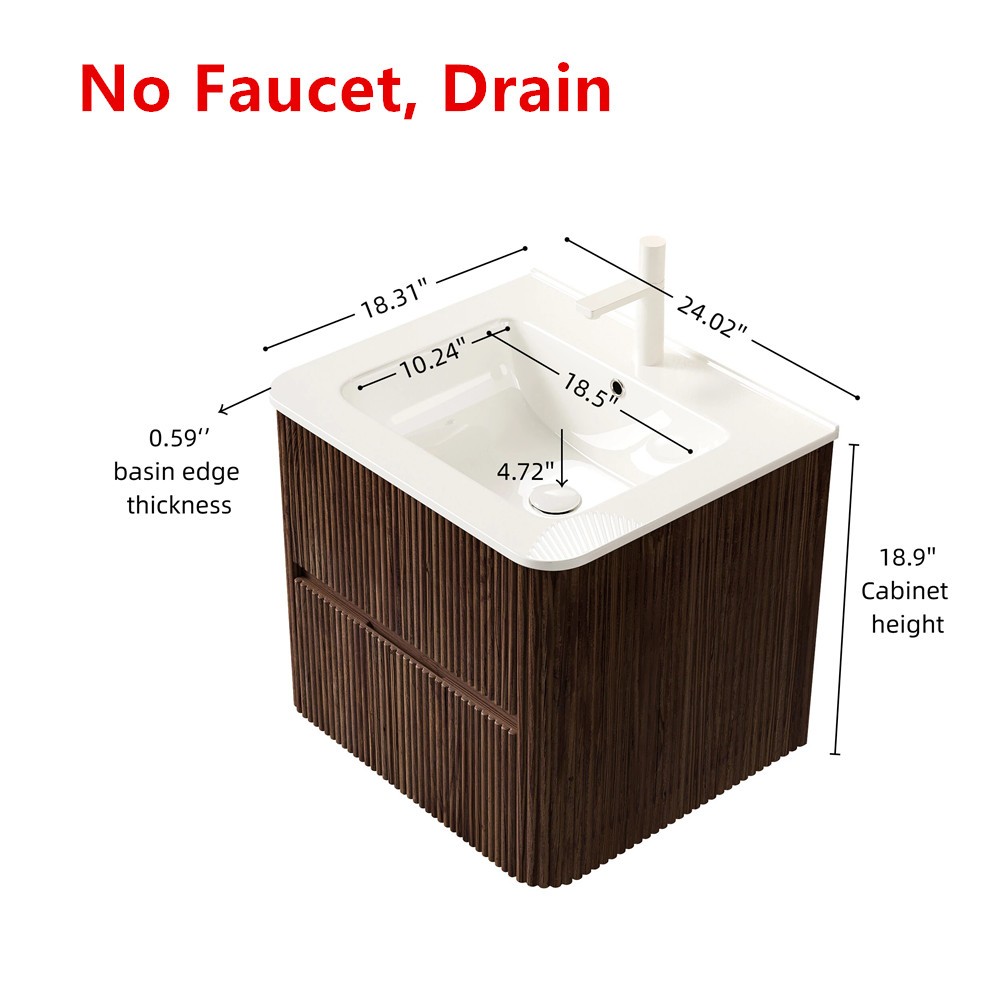 24″ 30″ 36″ Wall Mounted Bathroom Vanity with Sink, Floating Cabinet, 2 Drawers