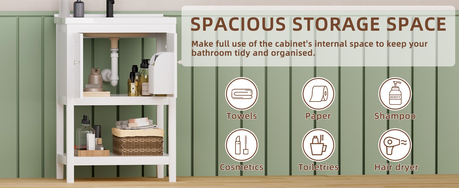 24 Inch Bathroom Vanity with Sink, Bathroom Sink Cabinet with 2 Doors and 1 Open