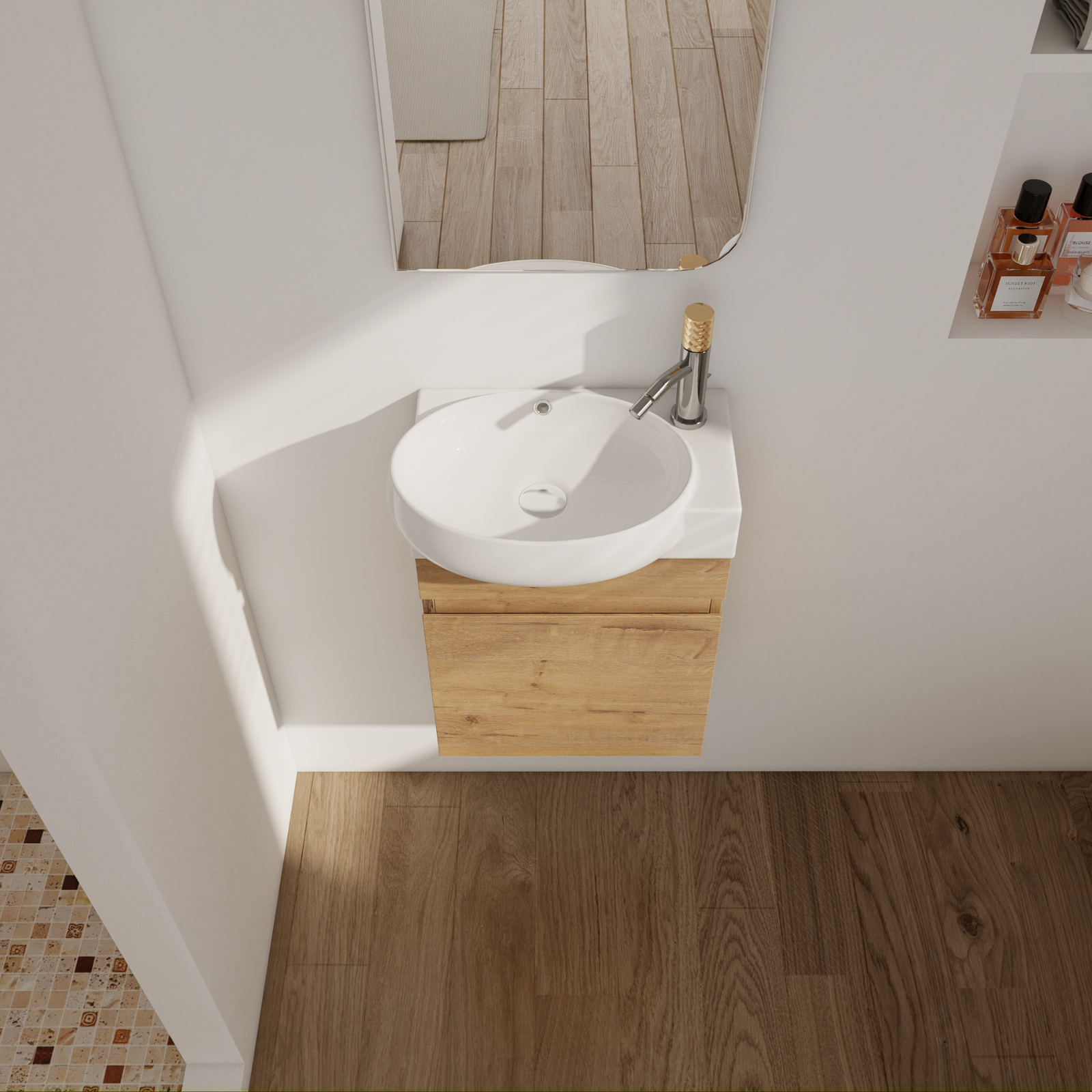 16″ Wood Bathroom Vanity W/Sink Combo Wall Mounted Floating for Small Space NEW