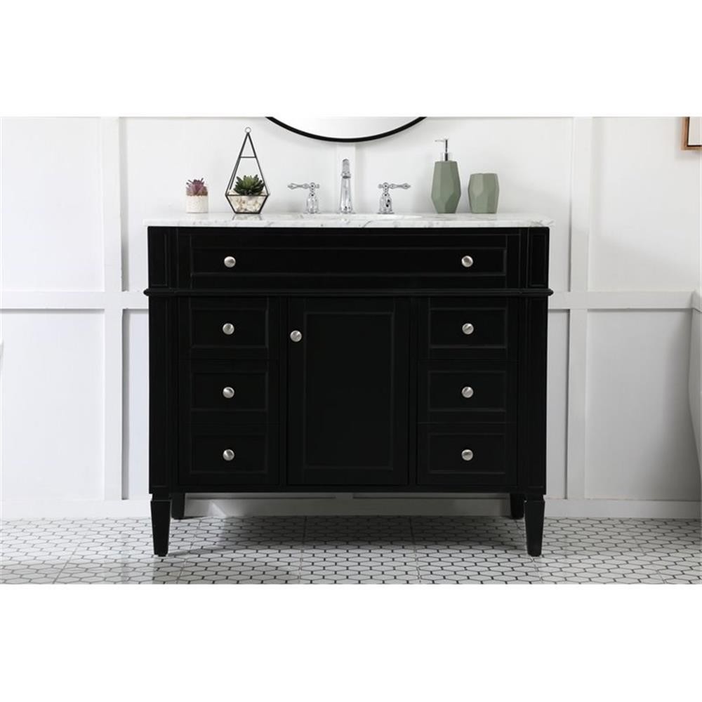 Elegant Decor Park Avenue 42″ Metal MDF Marble Single Bathroom Vanity in Black