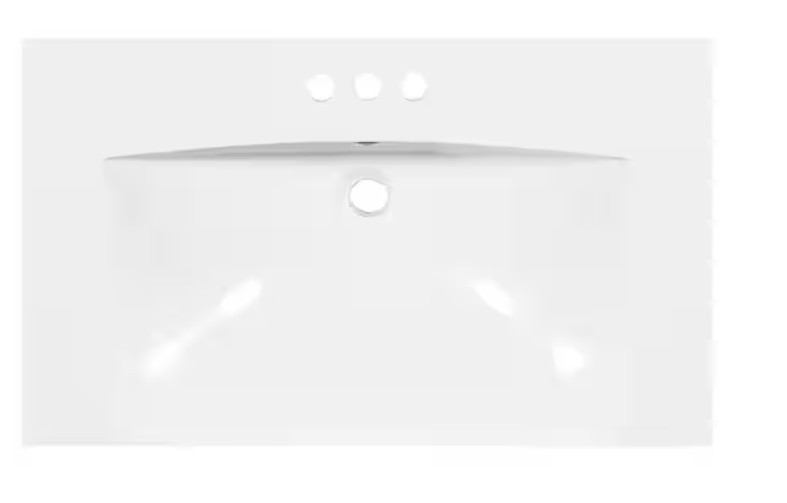 30 in. W x 18 in. D Resin Single Bathroom Basin Sink, Vanity Top in White with 3