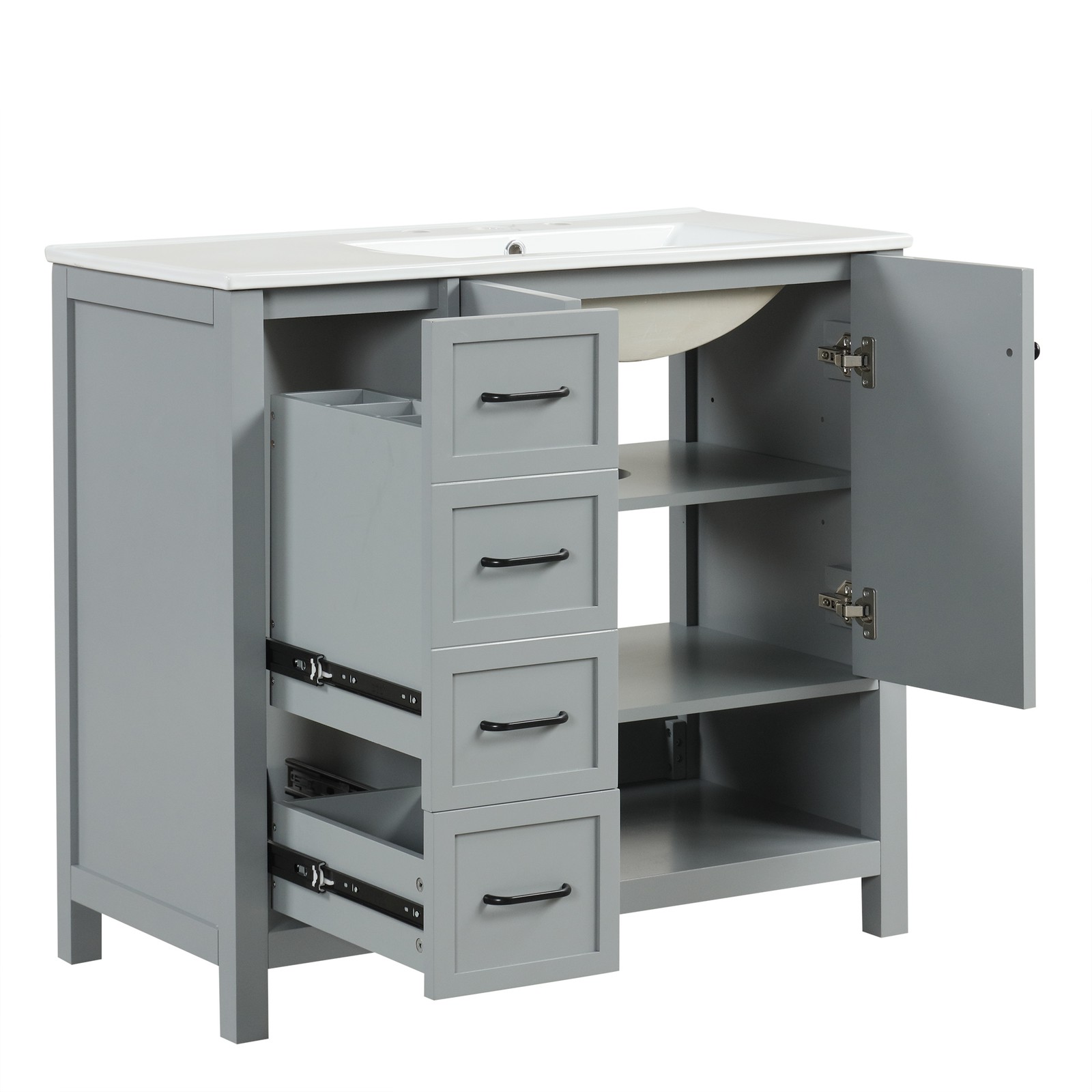 36″ Bathroom Vanity with Sink Top, Cabinet, Two Doors, Two Drawers, Grey