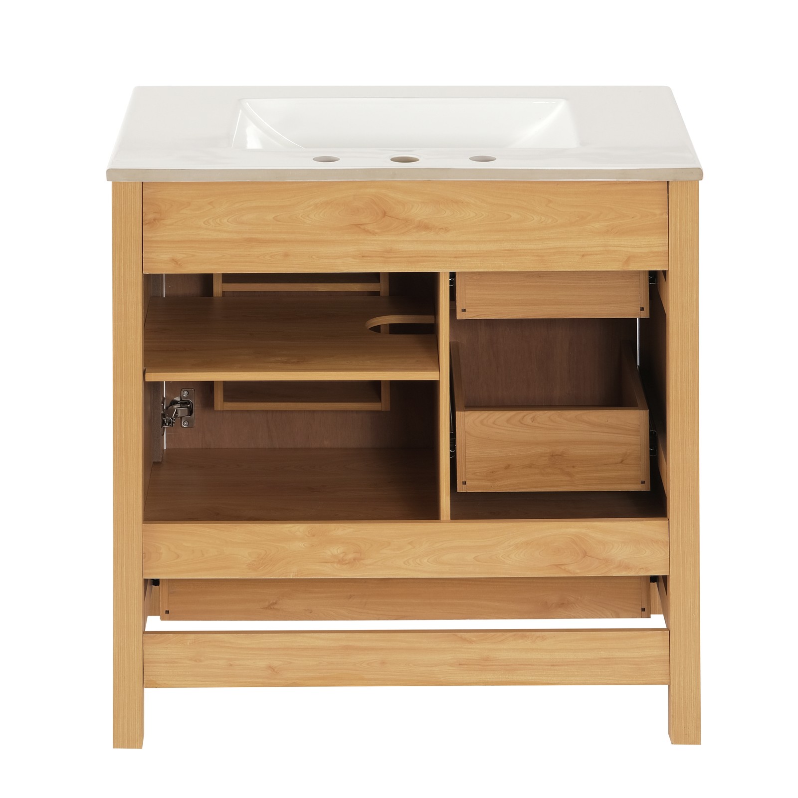 30″ Bathroom Vanity with Sink, Solid Wood & MDF, 3 Drawers, Soft-Close