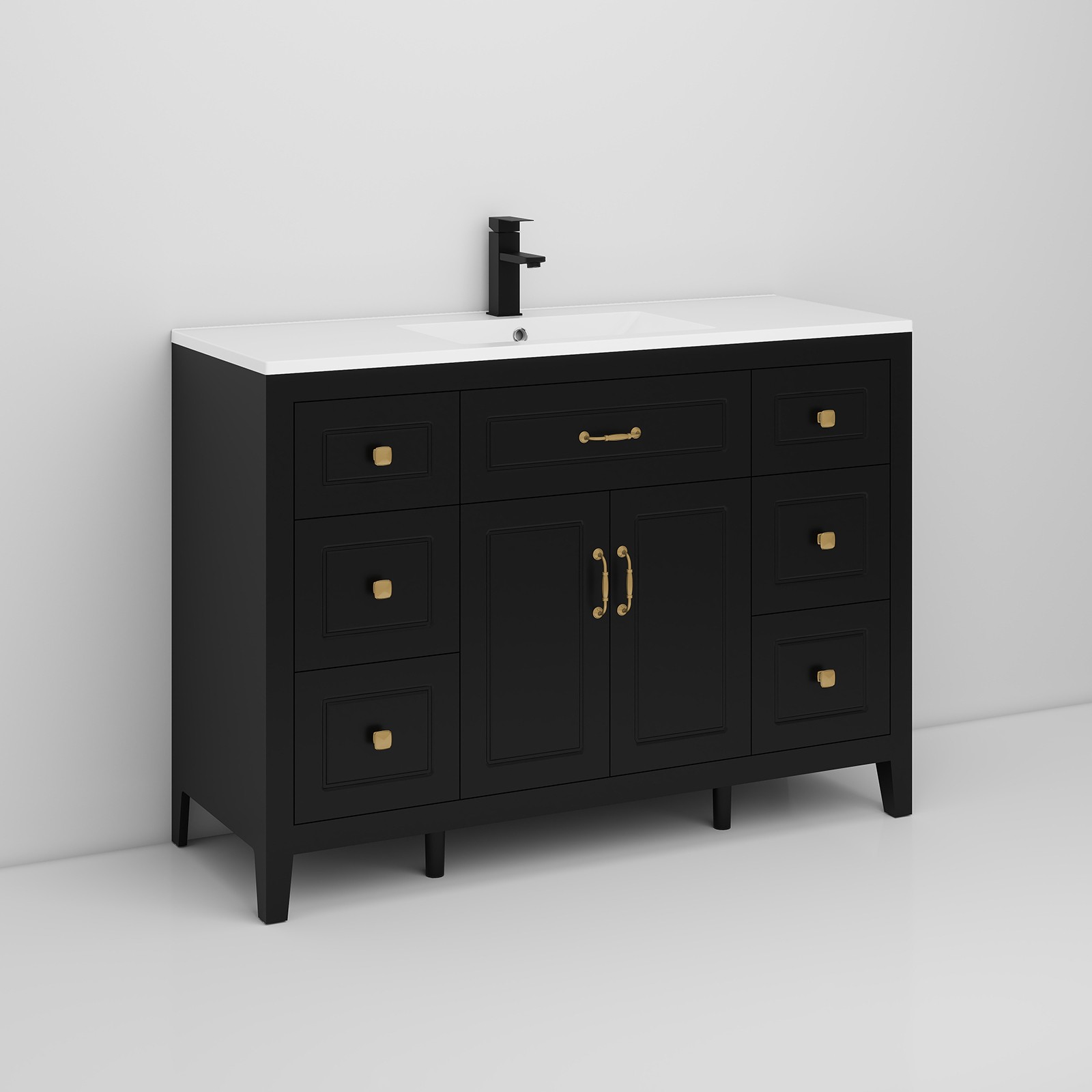 48″Bathroom Vanity with Sink Soft Close 2 Doors and 6 Drawers Freestanding Black