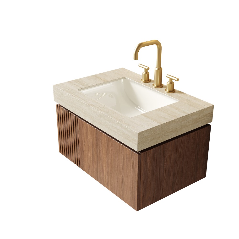Sintered Stone Vanity Top w/ Undermount Ceramic Sink, 3 Faucet Holes, Beige