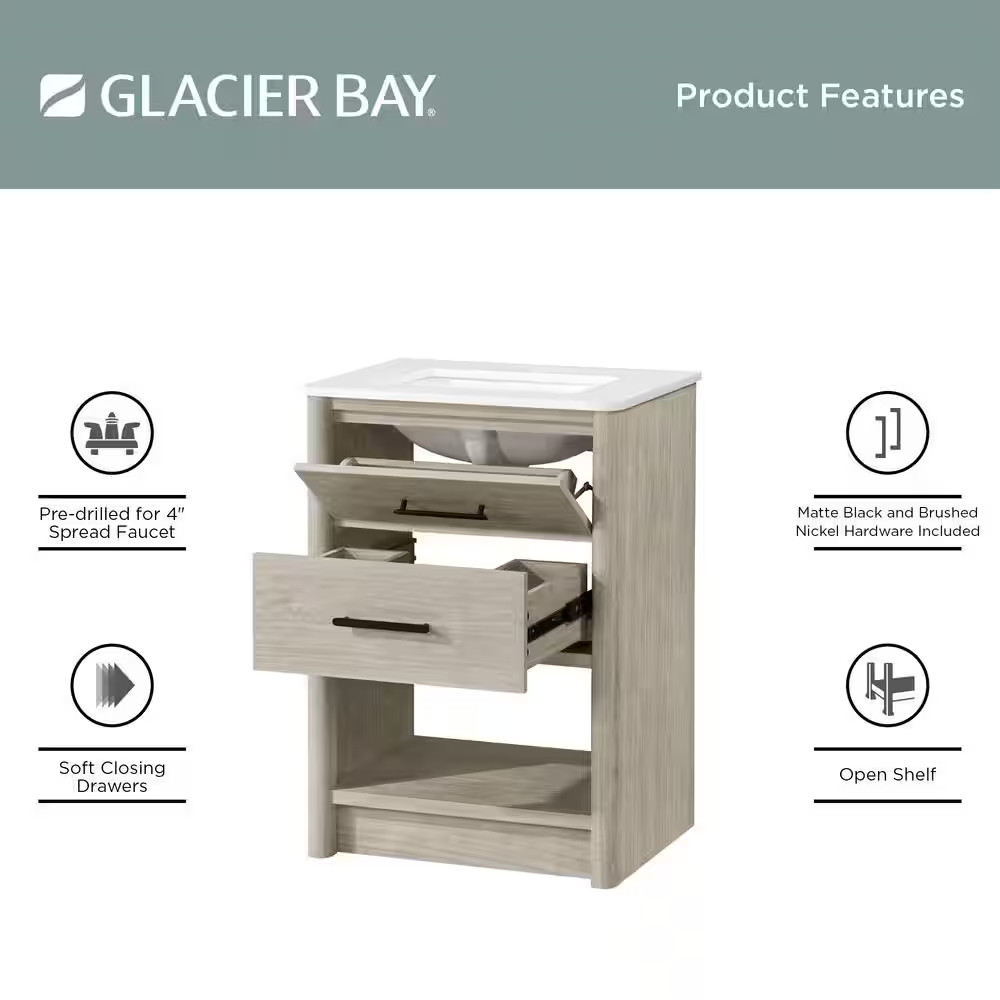 Camley 24 In. Single Sink Freestanding Sandstorm Bath Vanity with White Engineer