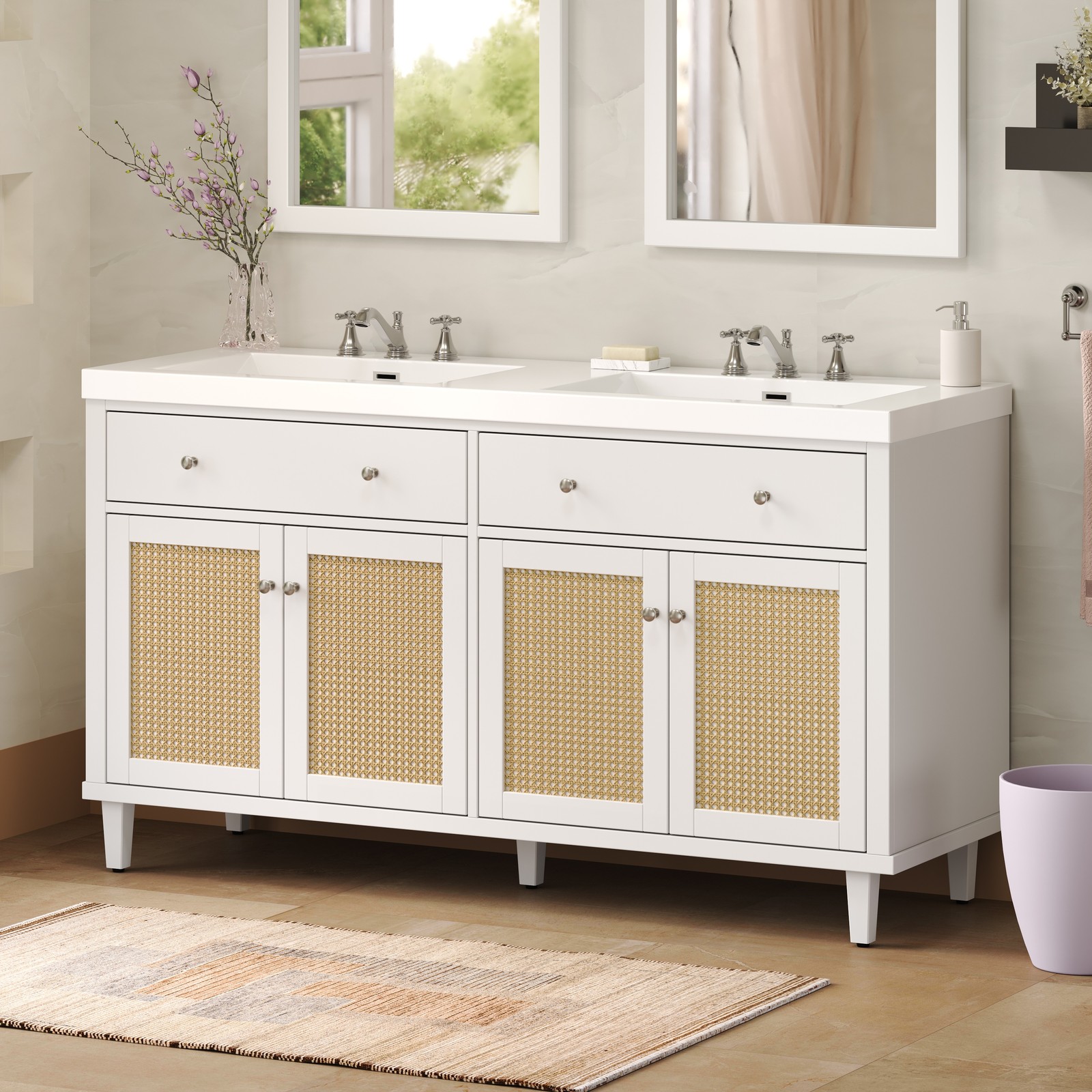 60in Bathroom Vanity w/Double SMC Sink Modern Large Storage Space w/2 Drawers