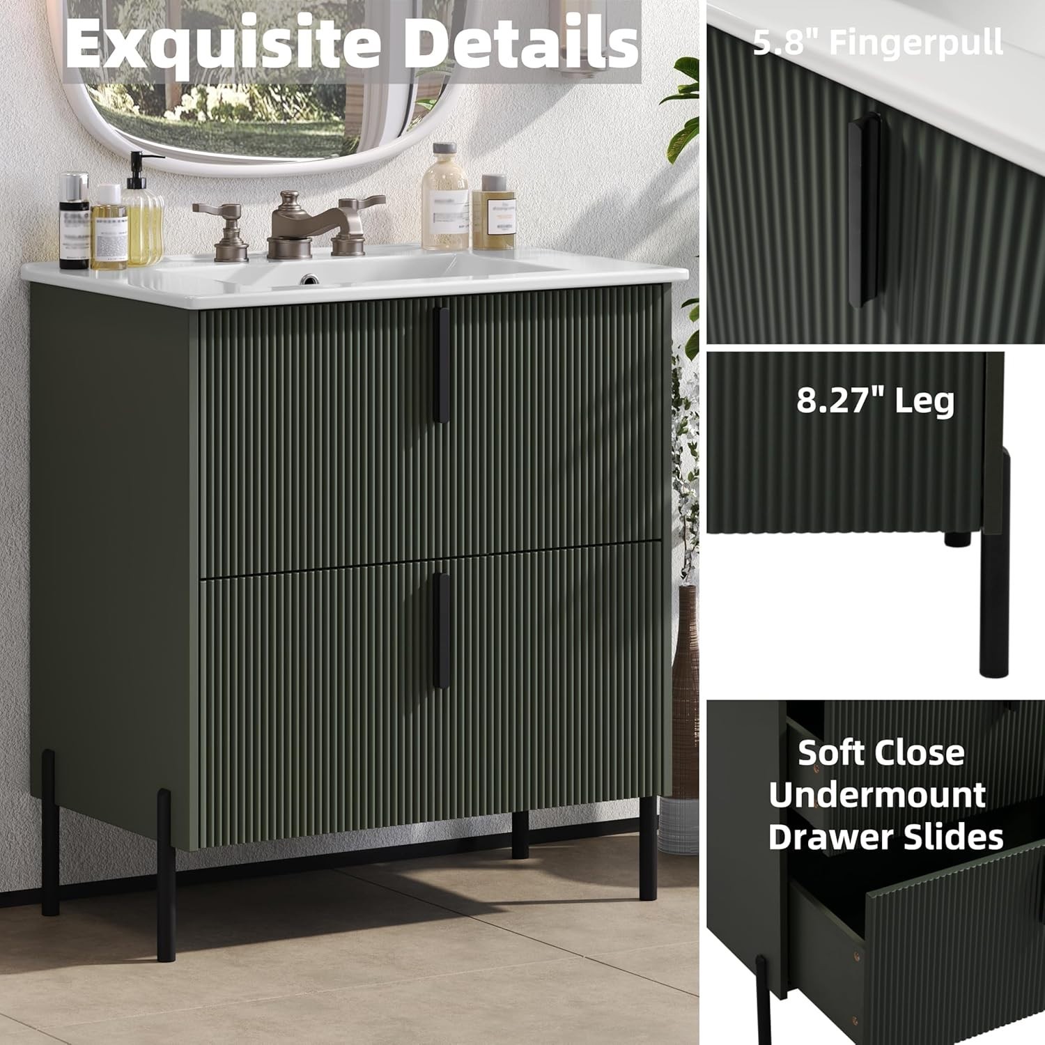 30 in.Bathroom Vanity with Fluted Design Vanity with Sink Suit For Any Bathroom