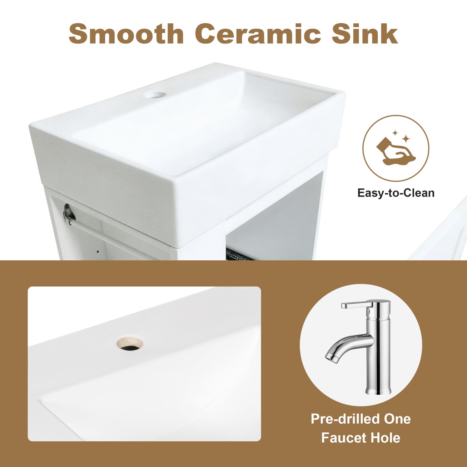 20 Inch Bathroom Vanity Storage Cabinet With Ceramic Sink Storage Drawer Shelf