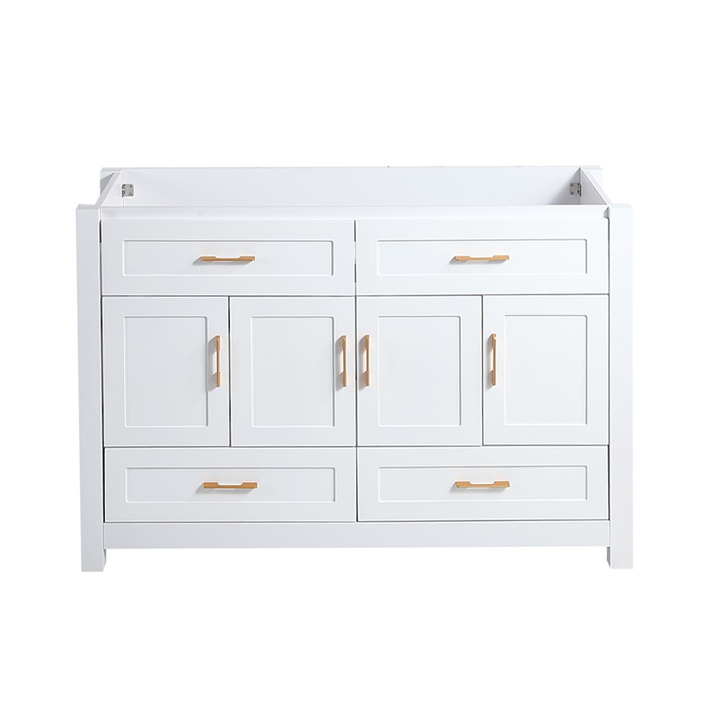 48″ White Bathroom Vanity with 4 Doors & 4 Drawers, Soft Close