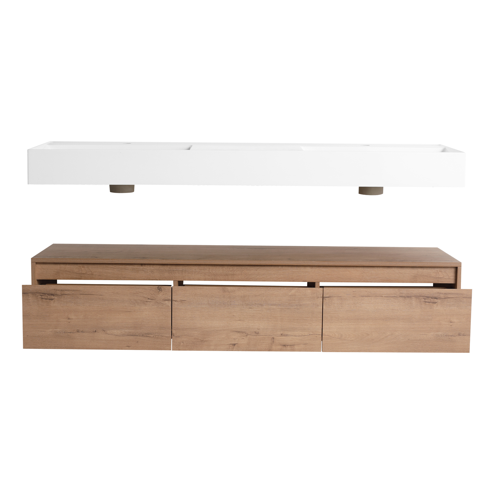 60″ Wood Floating Wall Mounted Bathroom Vanity with Double Resin Sink +3Drawers