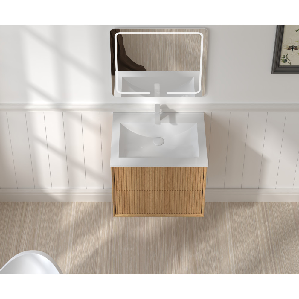24 Inch Walnut Floating Bathroom Vanity Wall Mounted Solid Wood Cabinet