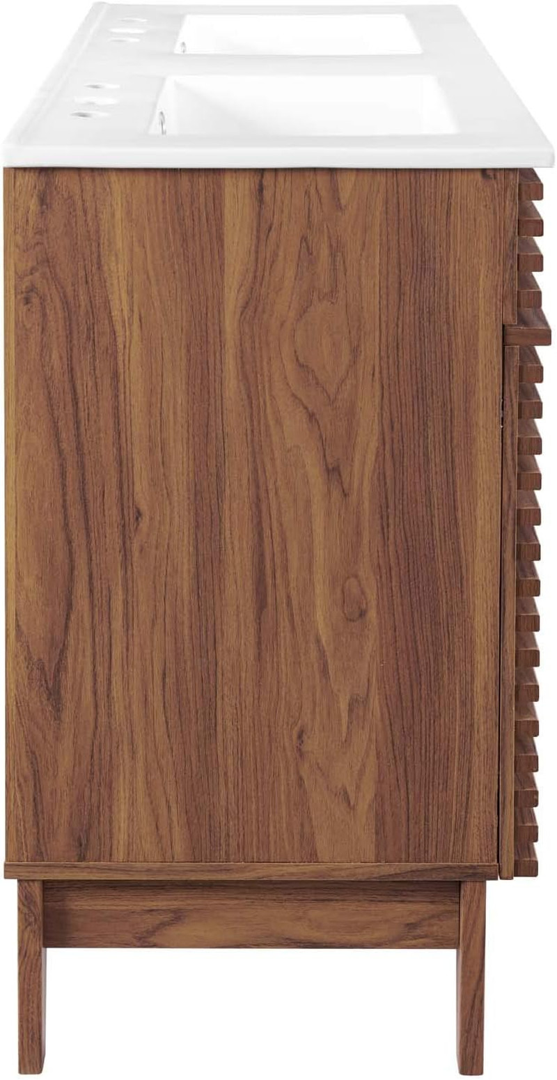 48″ Walnut & White Double Sink Bathroom Vanity Cabinet – Stylish & Functional