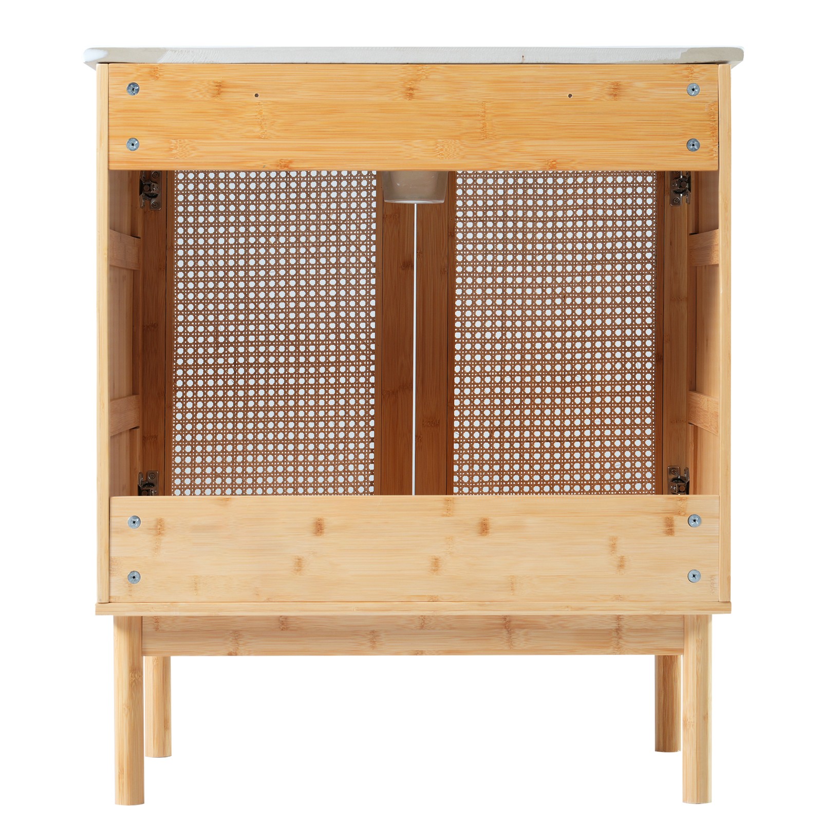 30 Inch Bathroom Vanity with Rattan Doors & Ceramic Basin