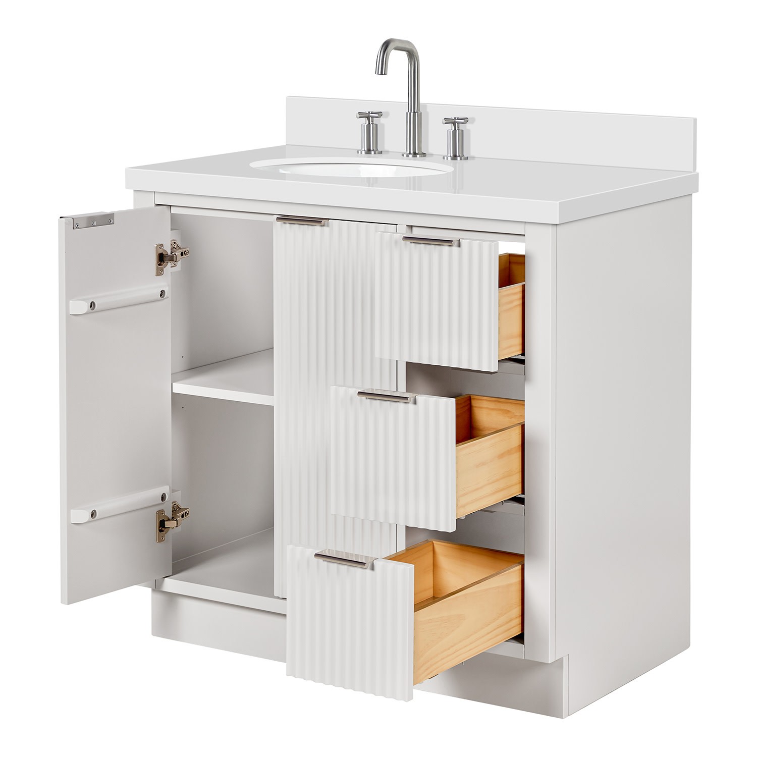 Ariel P37LWQOVO Milan 37″ – Warm White / Pure White Quartz Top / Brushed Nickel