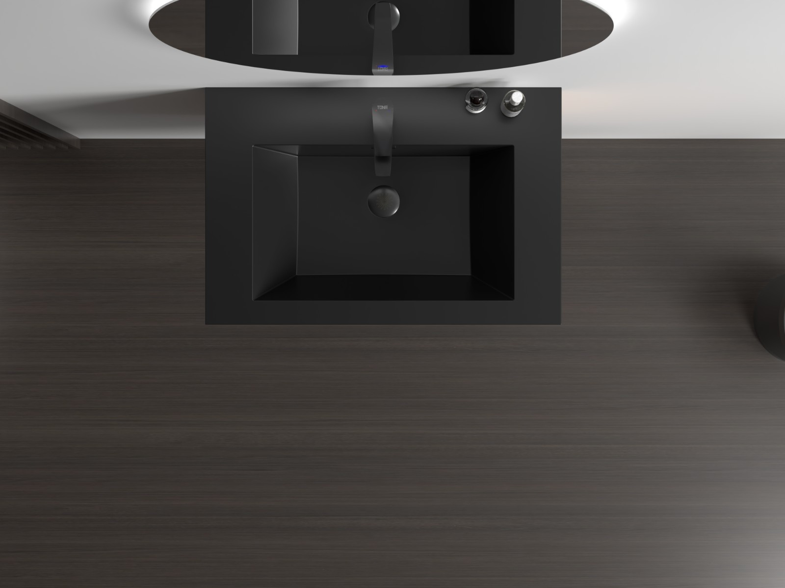 30” Bathroom vanity set floating vanity oak and black quartz sands basin top