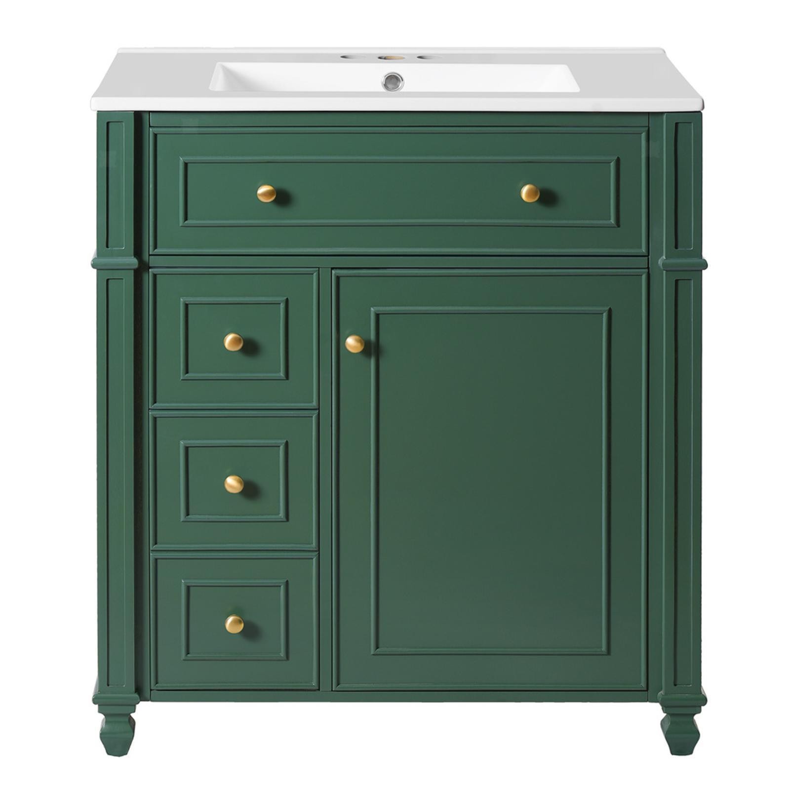 French Bathroom Vanity with Ceramic Basin, Adjustable Storage, Doors, and