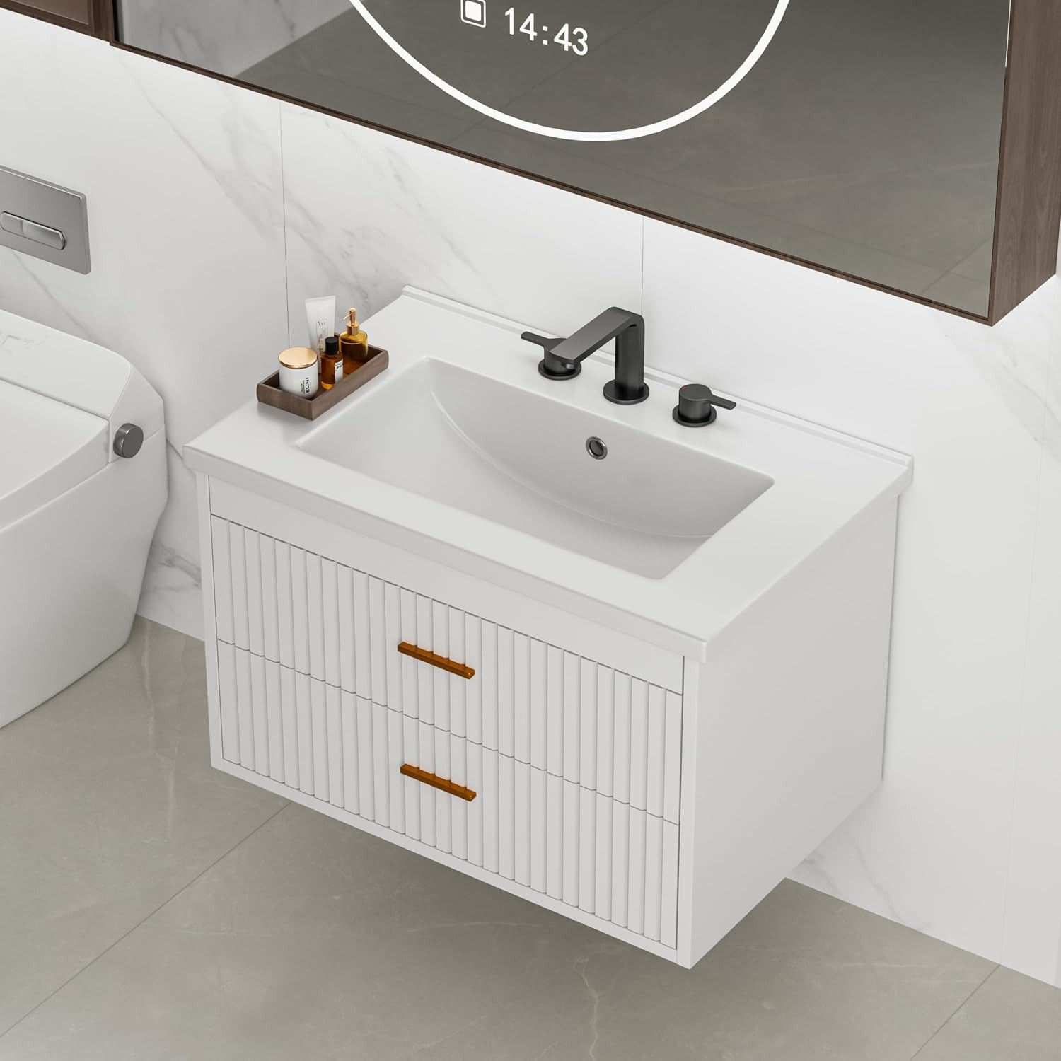 Floating Bathroom Vanity with Drawers, Wall Mounted Bathroom Vanity Sink Combo