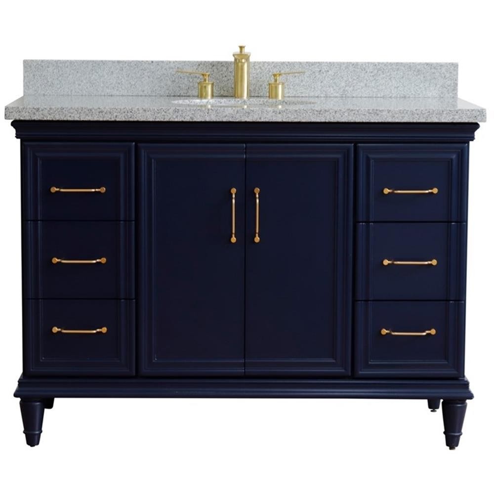 49 in. Single Wooden Vanity Blue with Gray Granite Oval Sink