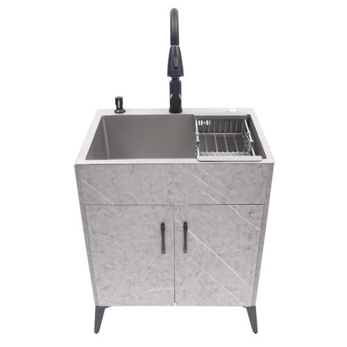 Modern Bathroom Vanity Free Standing Kitchen Cabinet Sink w/ Pull-out Faucet