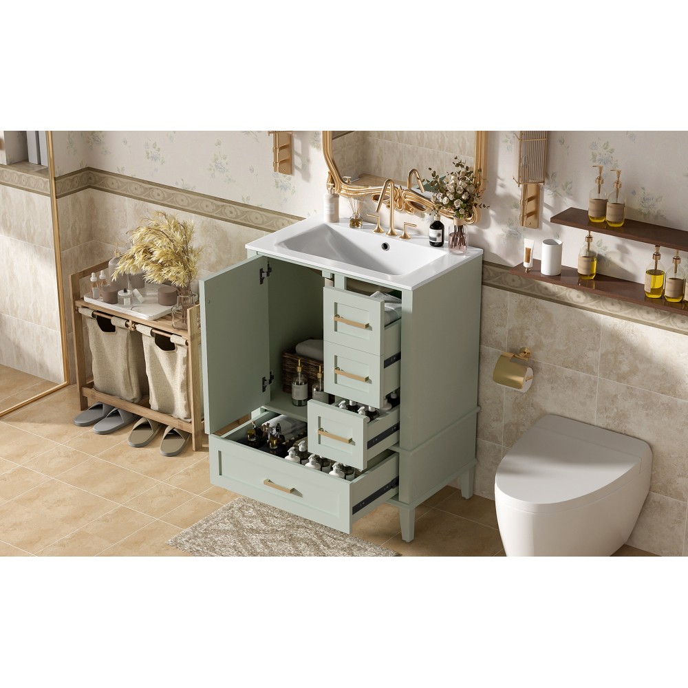 24.8″ Bathroom Vanity with Ceramic Sink, Modern Freestanding Cabinet Featuring