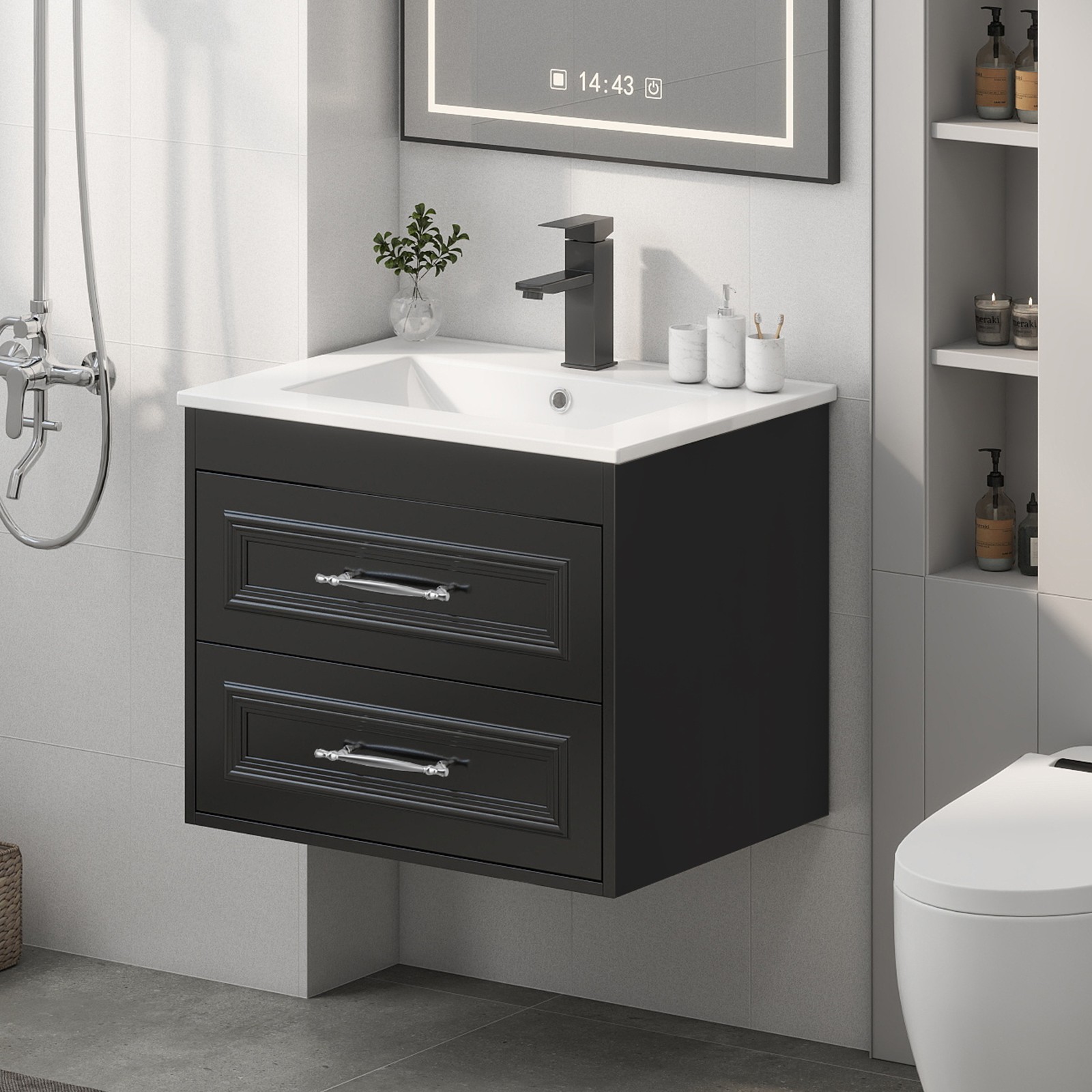 Space-Saving Floating Vanity:Wall-Mounted with Ceramic Sink & Soft-Close Drawers
