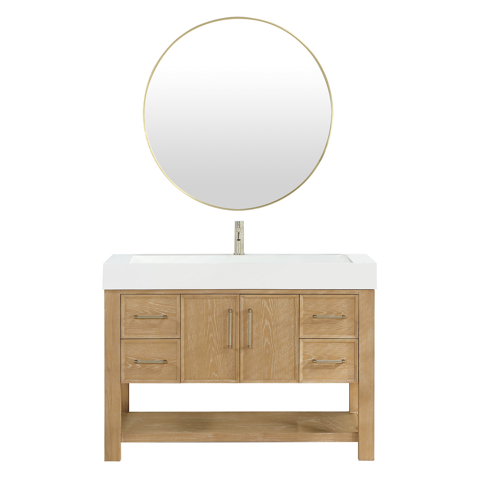 Vera 48″ Single Bath Vanity in Washed Ash Grey w/ White Integrated Sink & Mirror